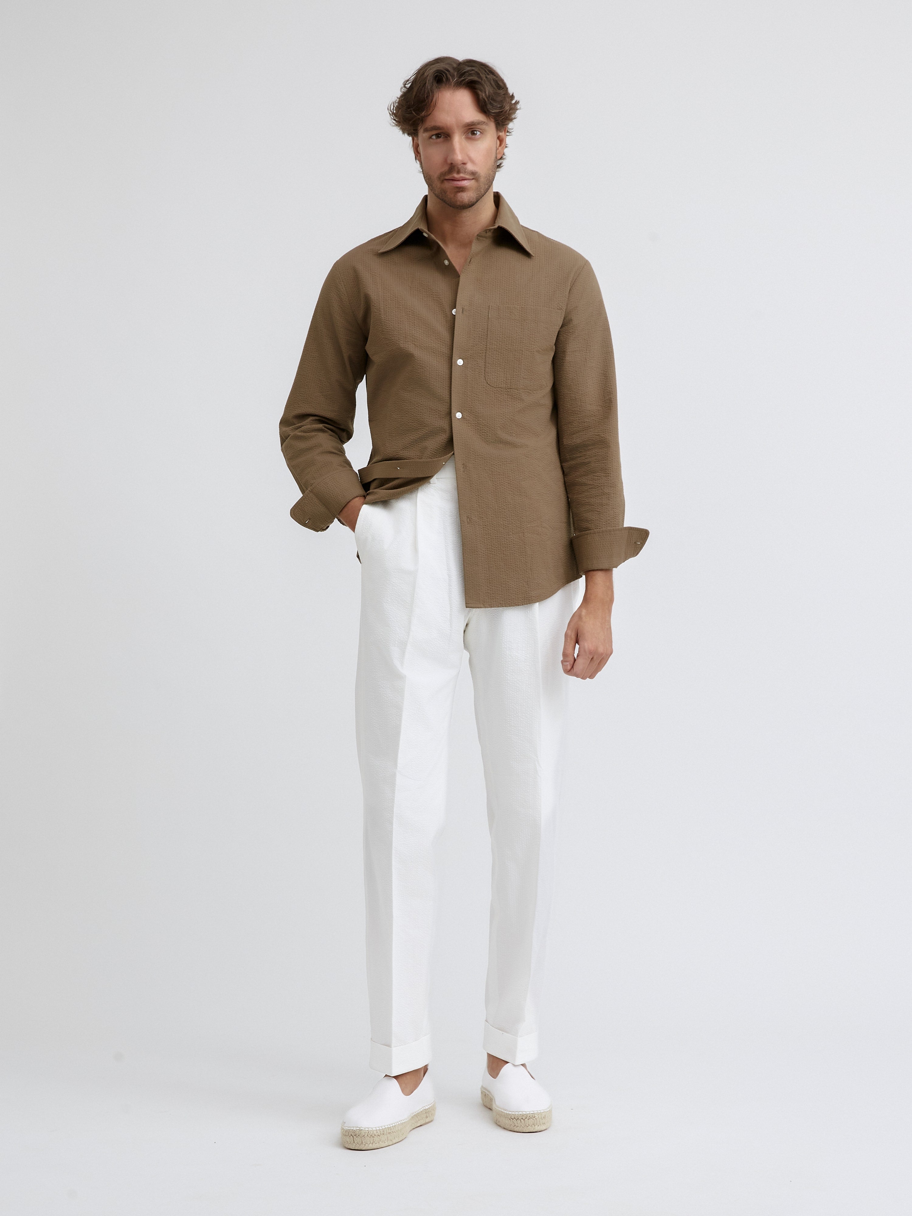 Brown Seersucker Shirt - Grand Le Mar