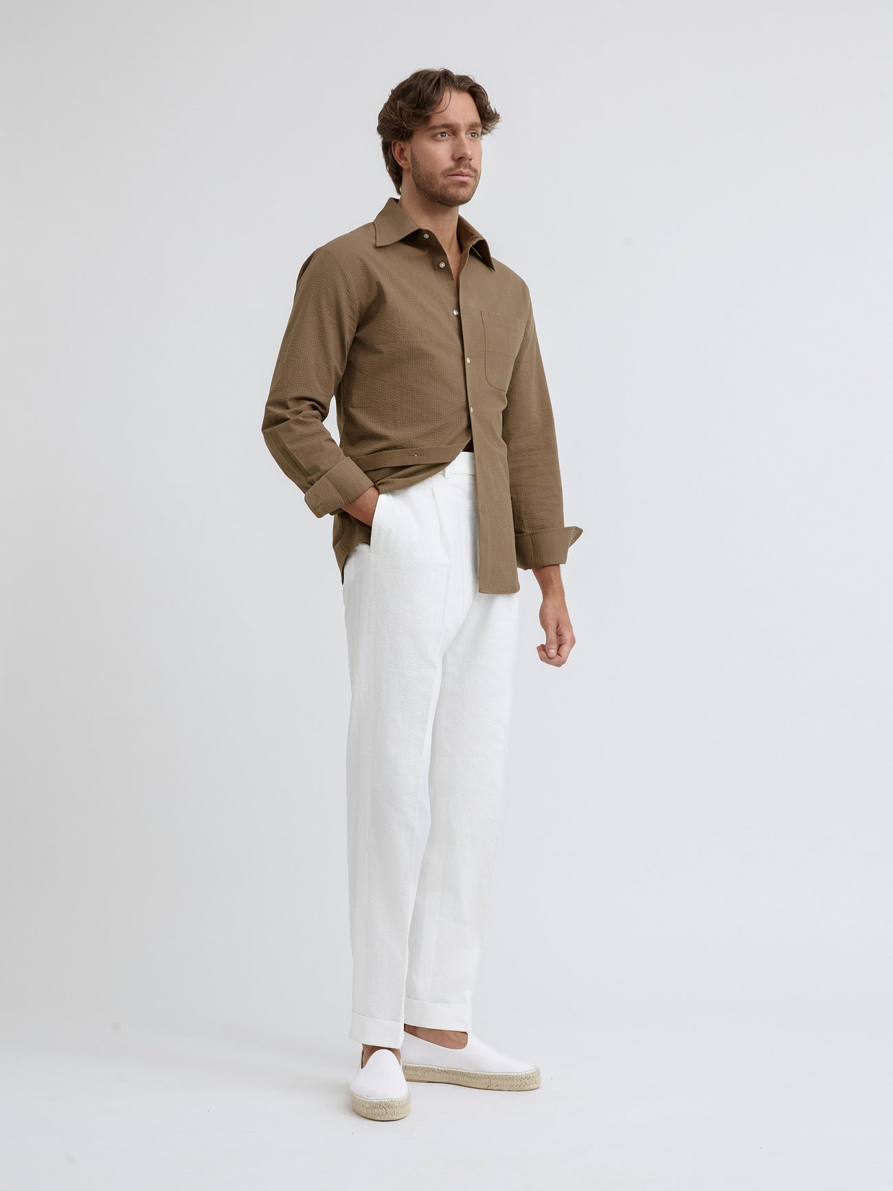 Brown Seersucker Shirt - Grand Le Mar