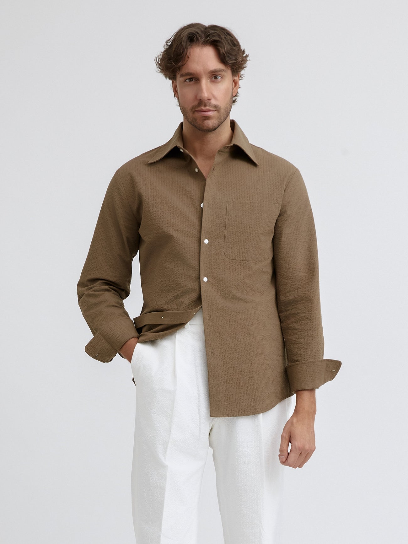 Brown Seersucker Shirt - Grand Le Mar