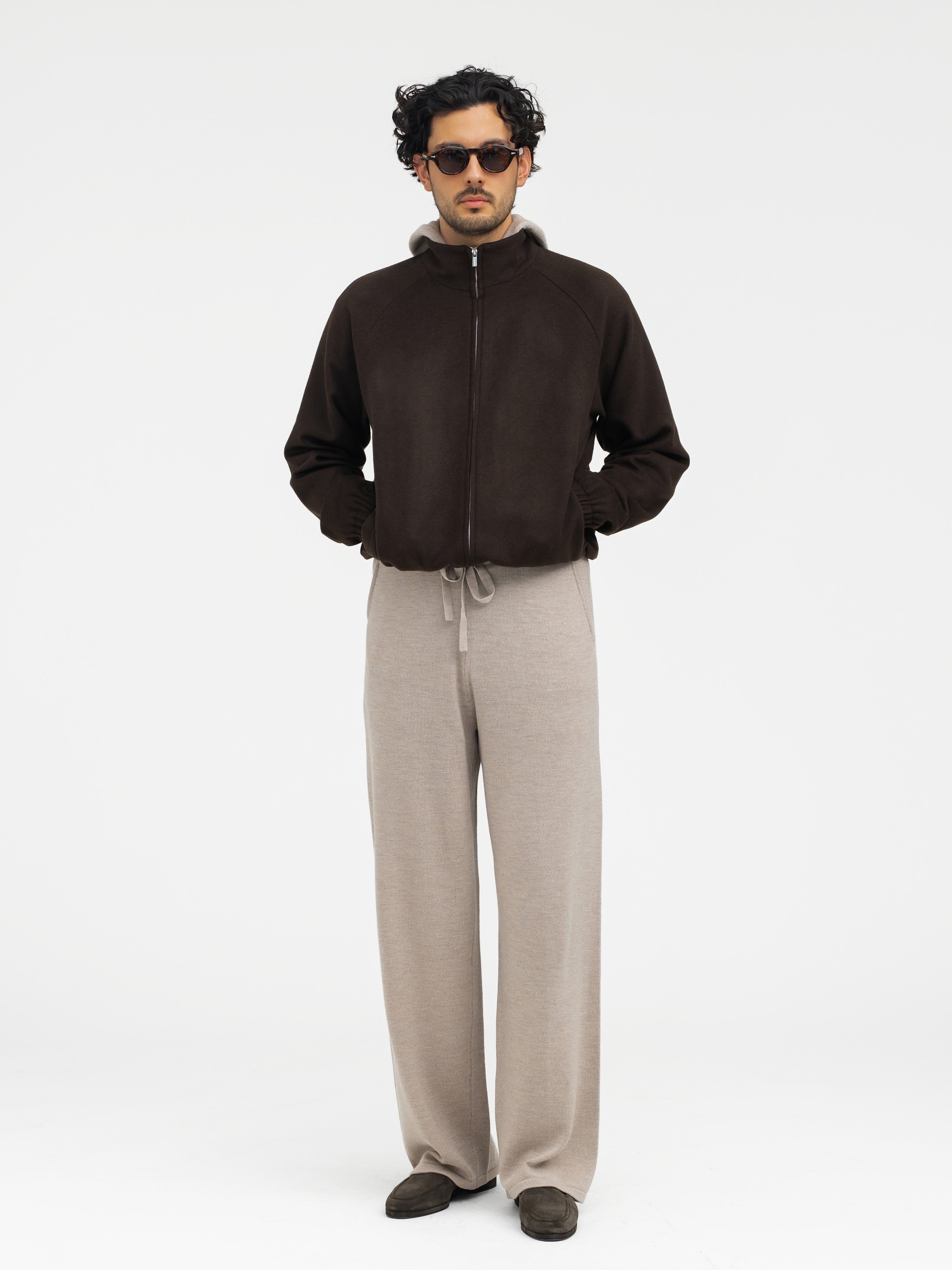 Brown Wool Cashmere Bomber Jacket - Grand Le Mar