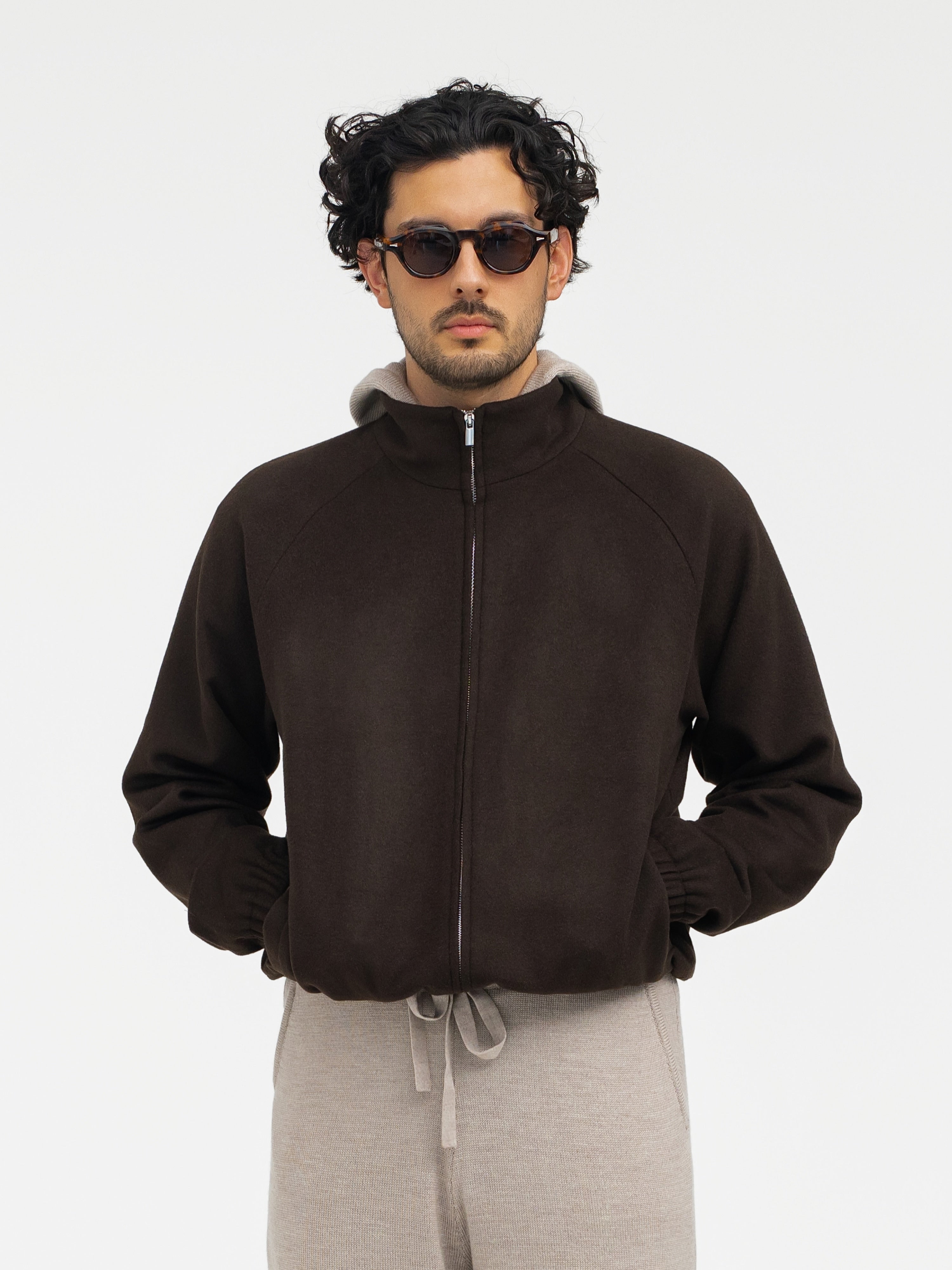 Brown Wool Cashmere Bomber Jacket - Grand Le Mar