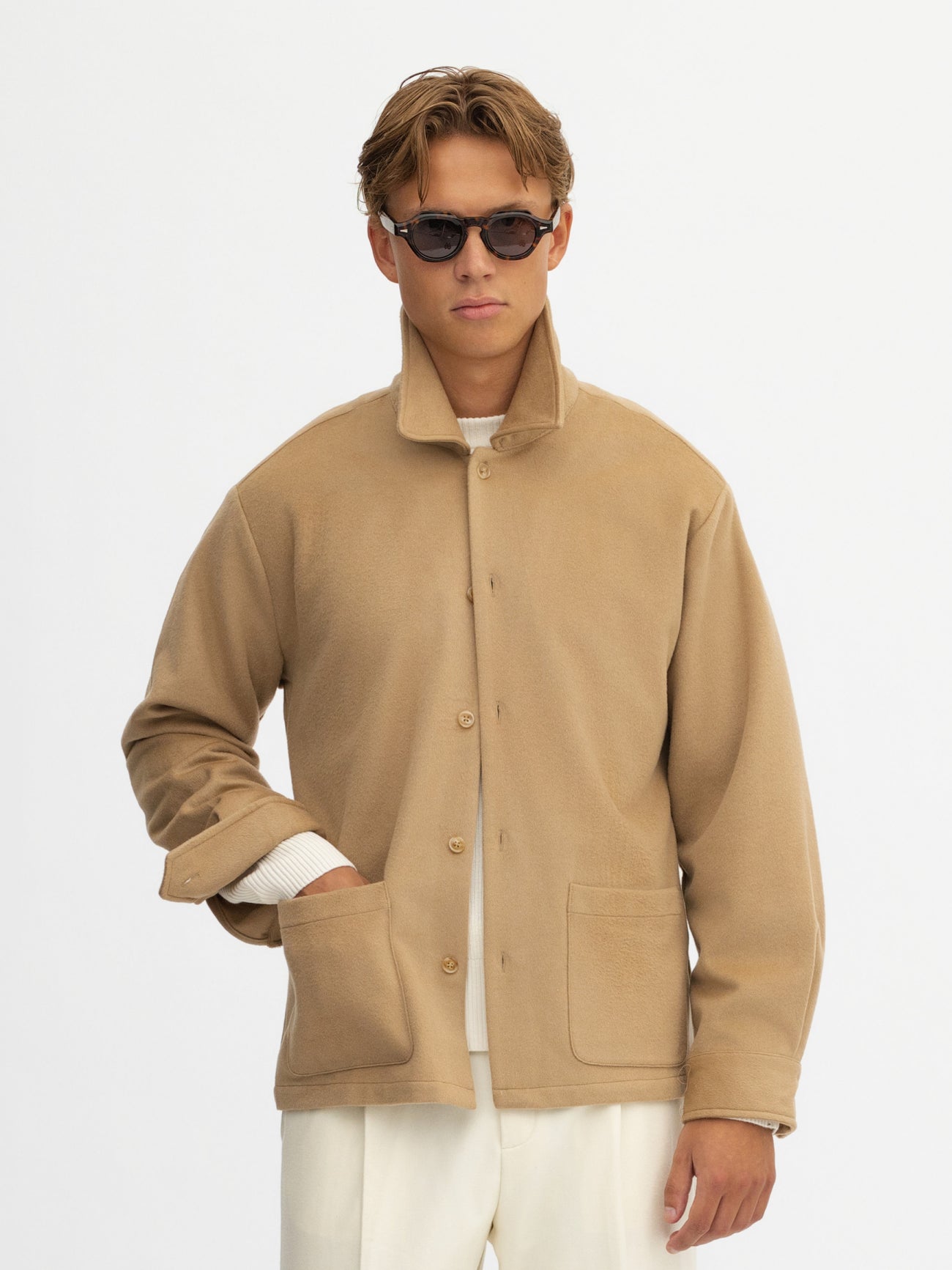 Camel Cashmere Wool Shirt Jacket - Grand Le Mar