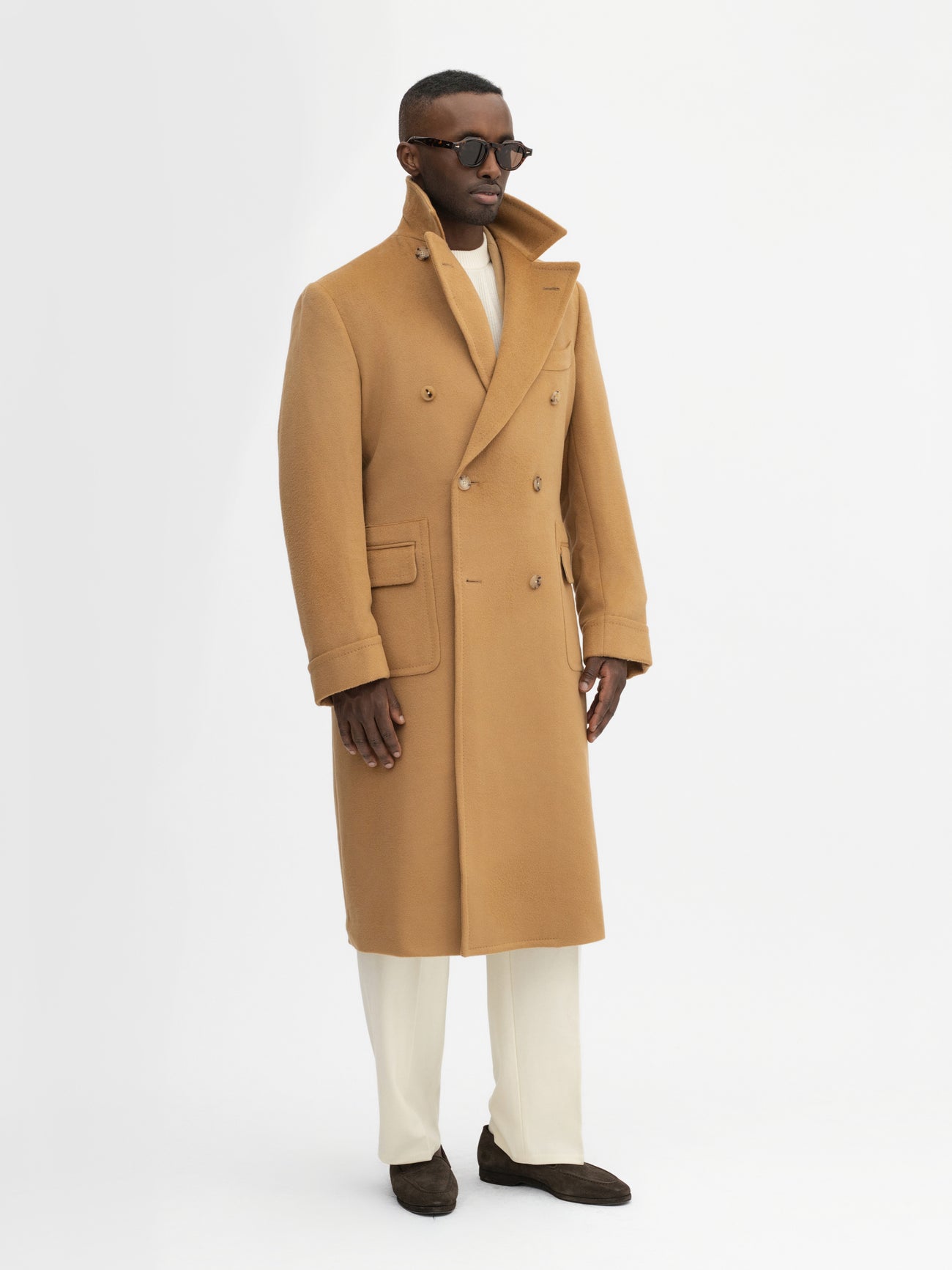 Camel Virgin Wool Polo Coat - Grand Le Mar