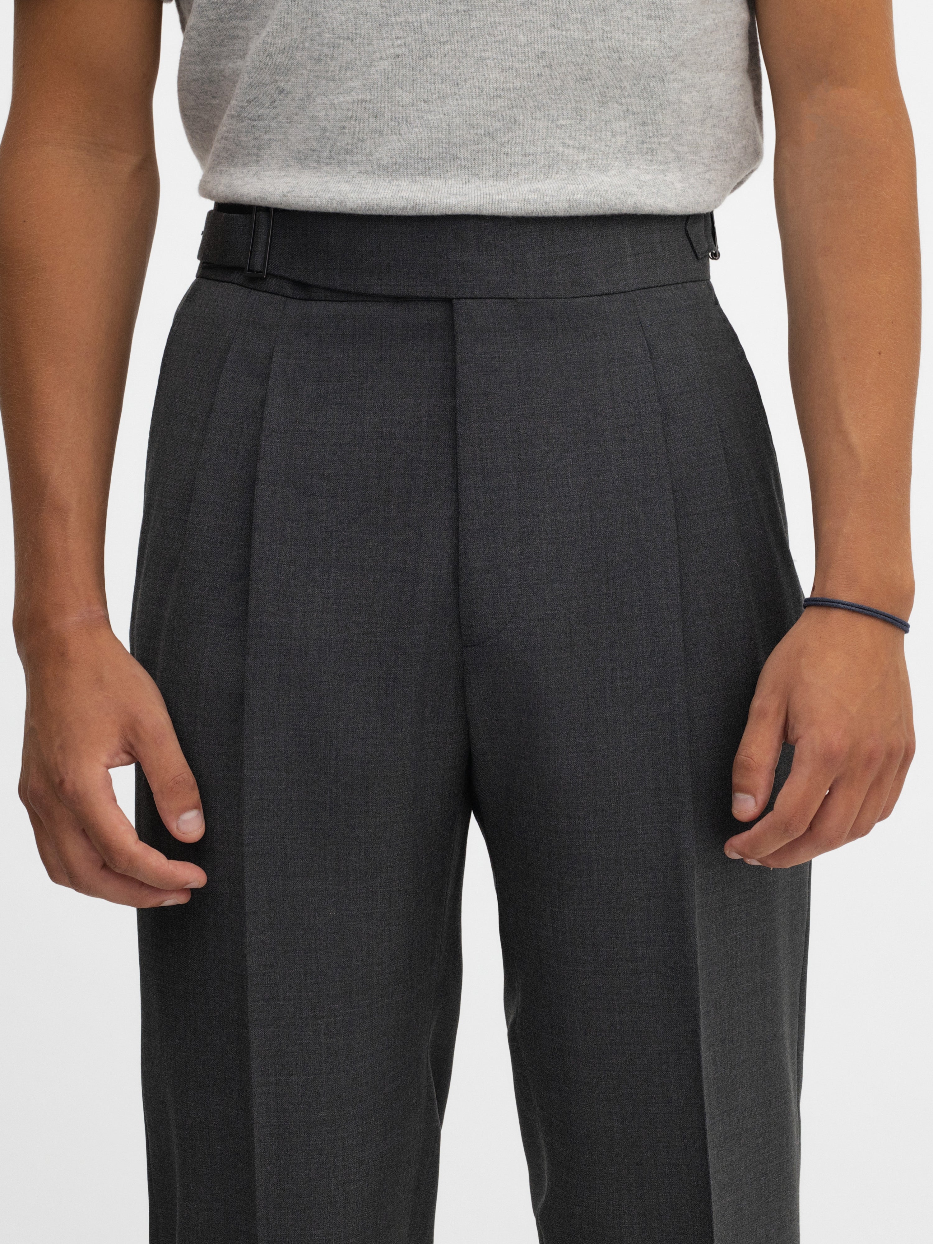 Charcoal S130 Wool Gurkha Trousers (Tapered Fit) - Grand Le Mar