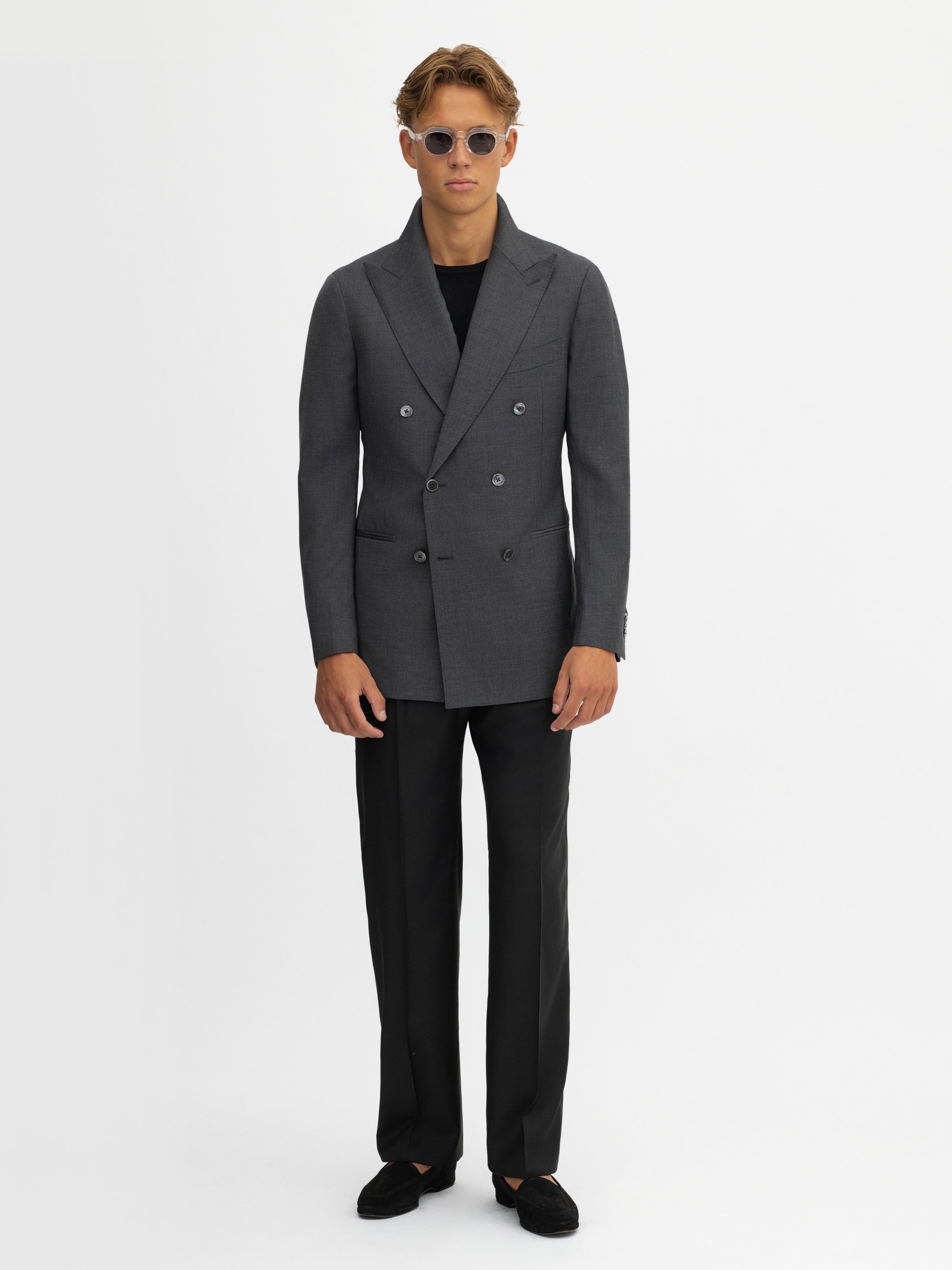 Grand Le Mar Charcoal S130 Wool Double Breasted Jacket