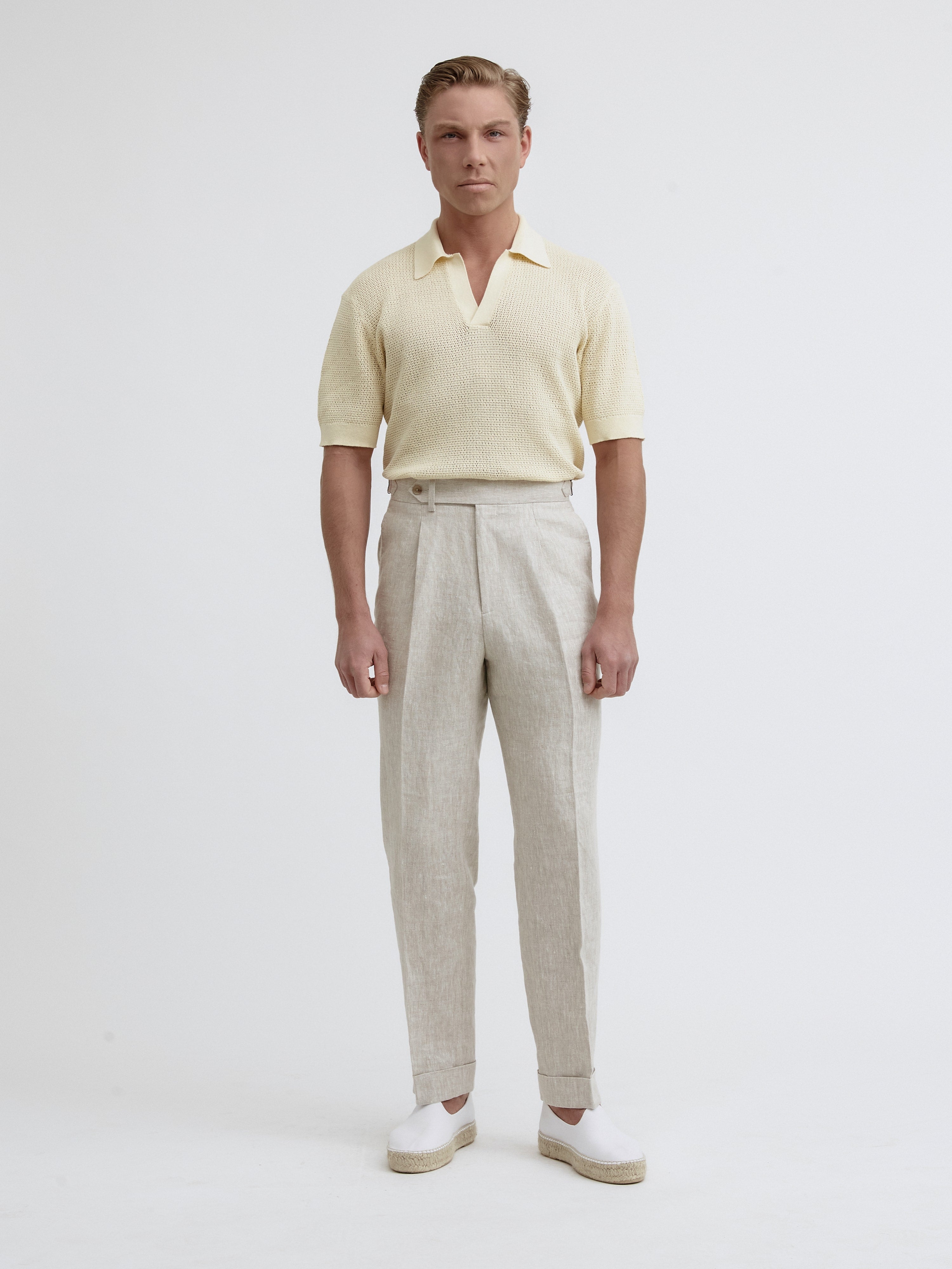 Cream Beige Linen Oscar Trousers - Grand Le Mar