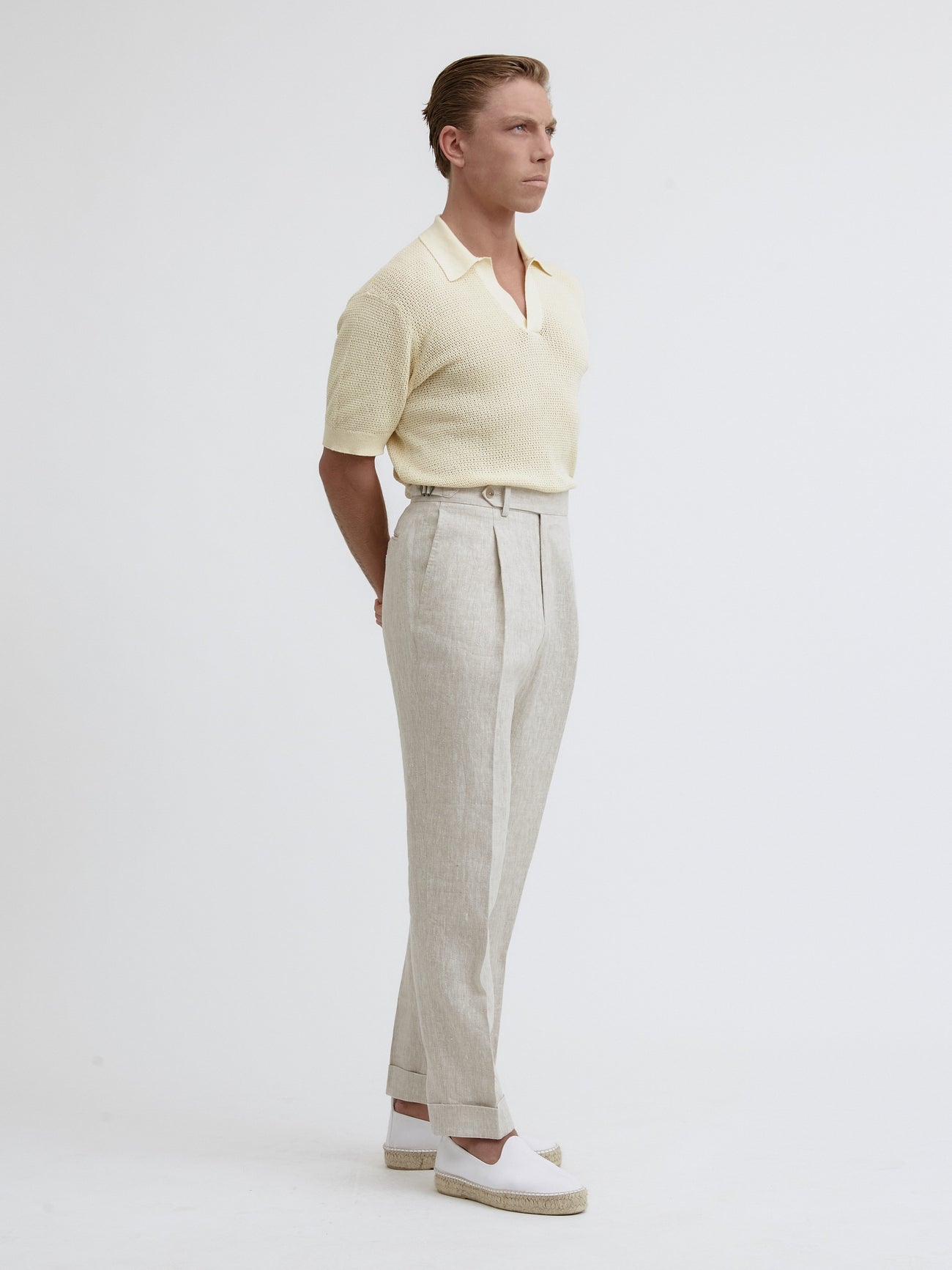 Cream Beige Linen Oscar Trousers - Grand Le Mar