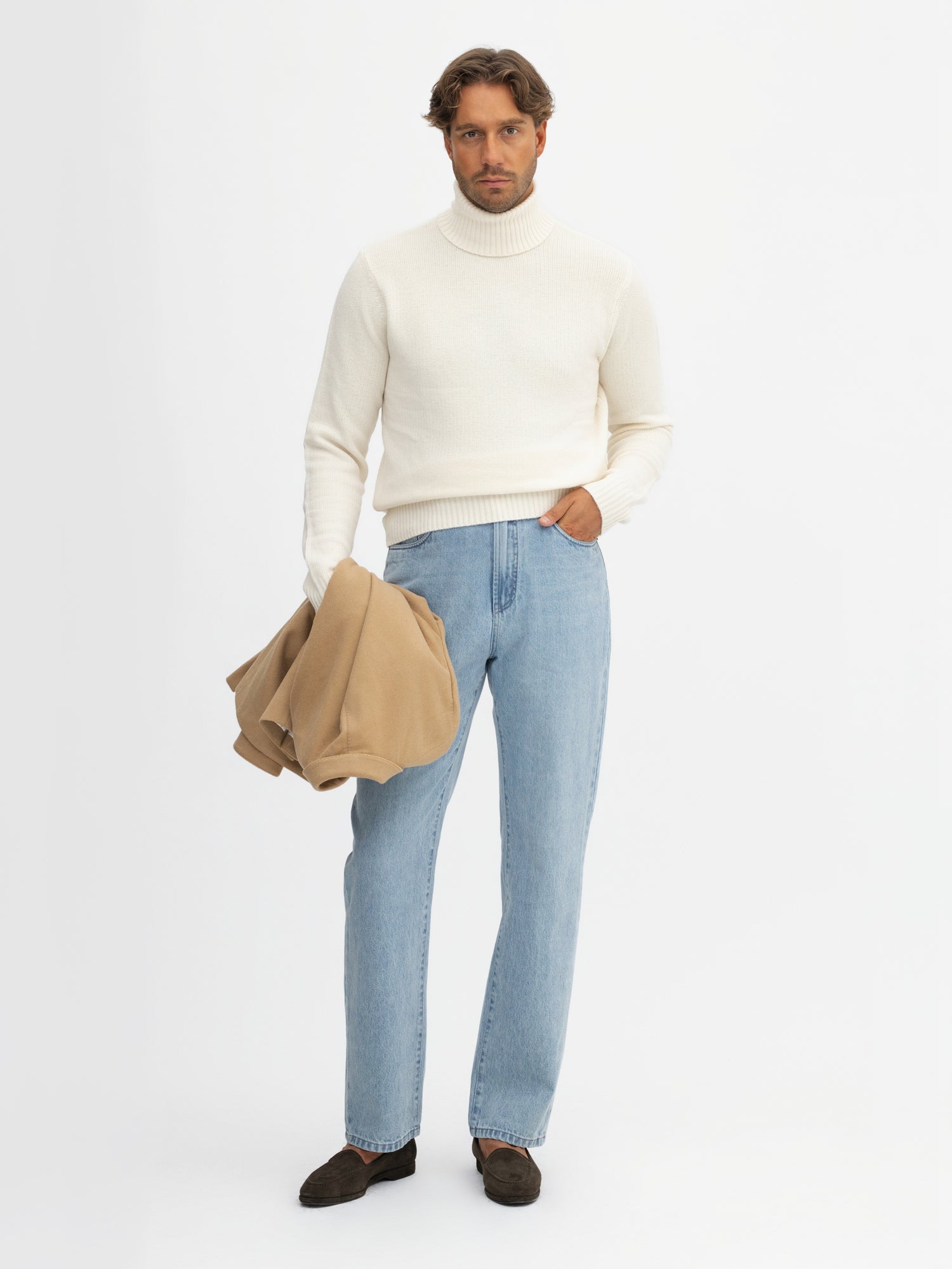 Cream Merino Wool Cashmere Turtleneck - Grand Le Mar