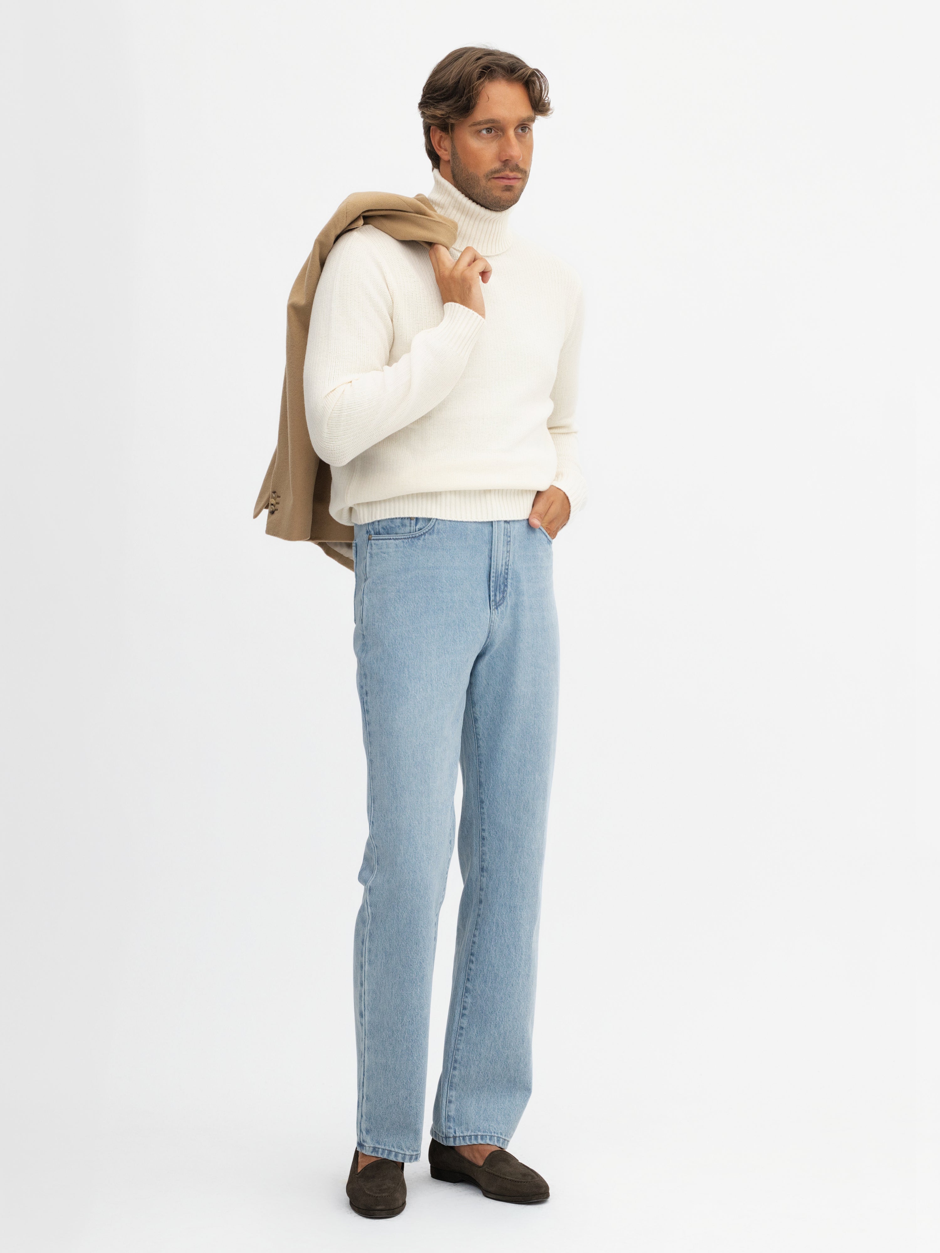 Cream Merino Wool Cashmere Turtleneck - Grand Le Mar