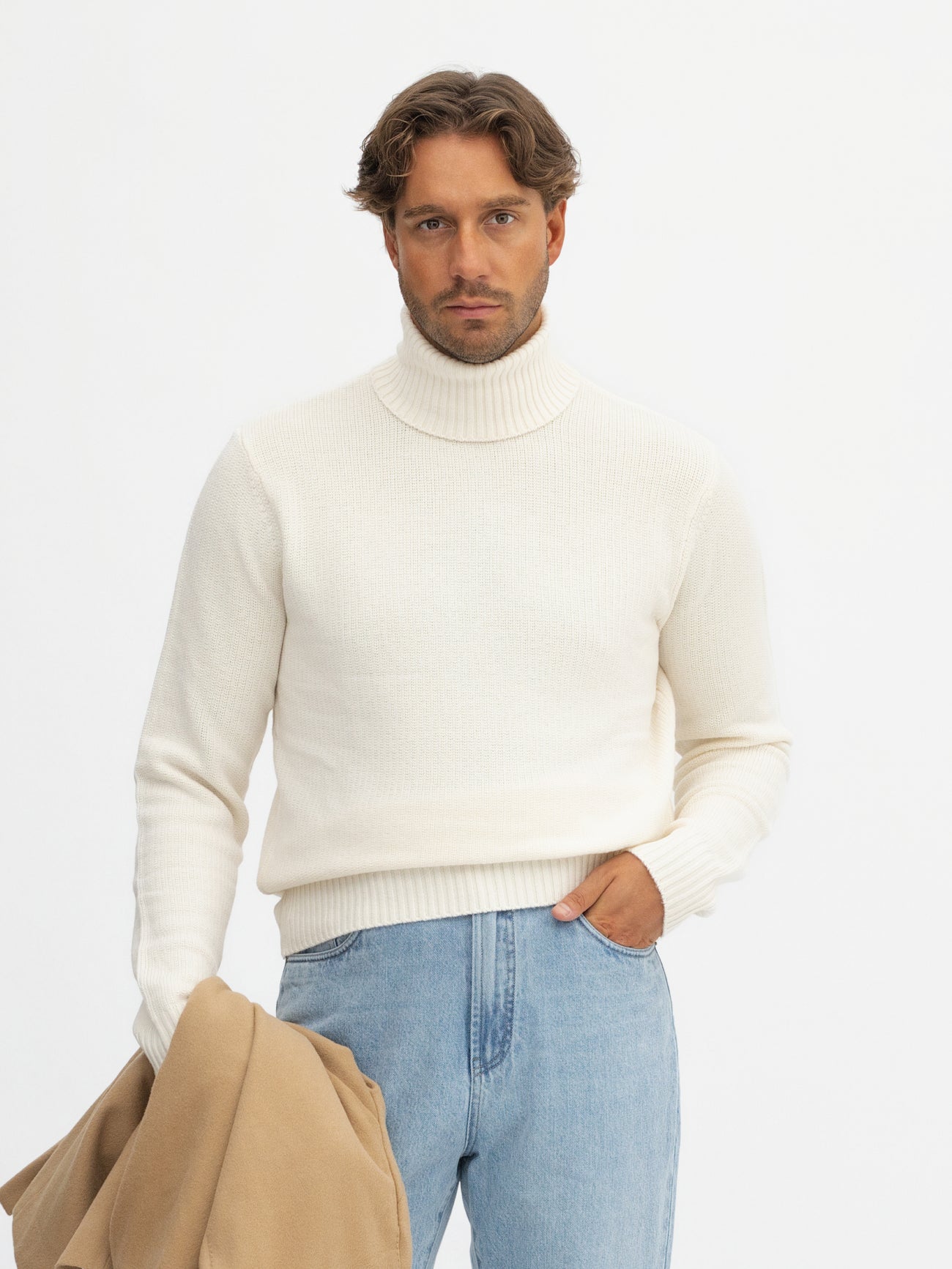 Cream Merino Wool Cashmere Turtleneck - Grand Le Mar