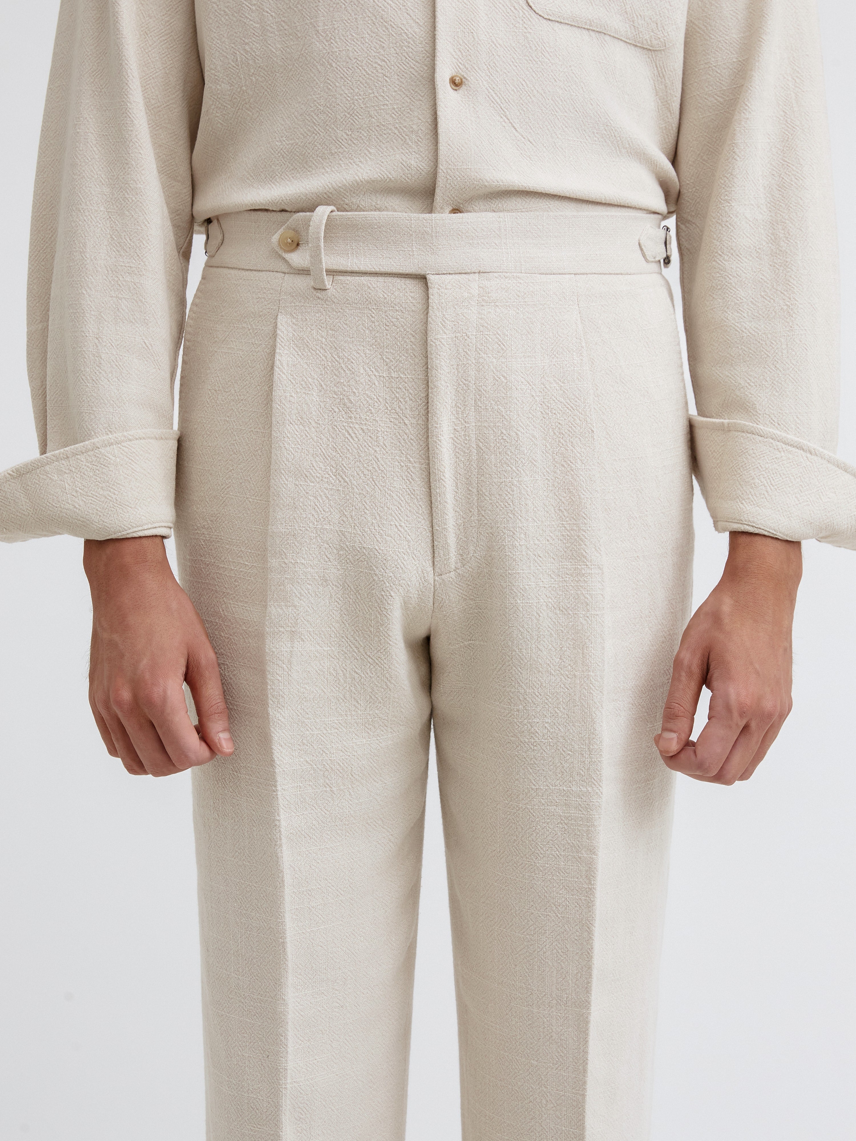 Cream Stonewashed Linen Oscar Trousers (Wide Fit) - Grand Le Mar