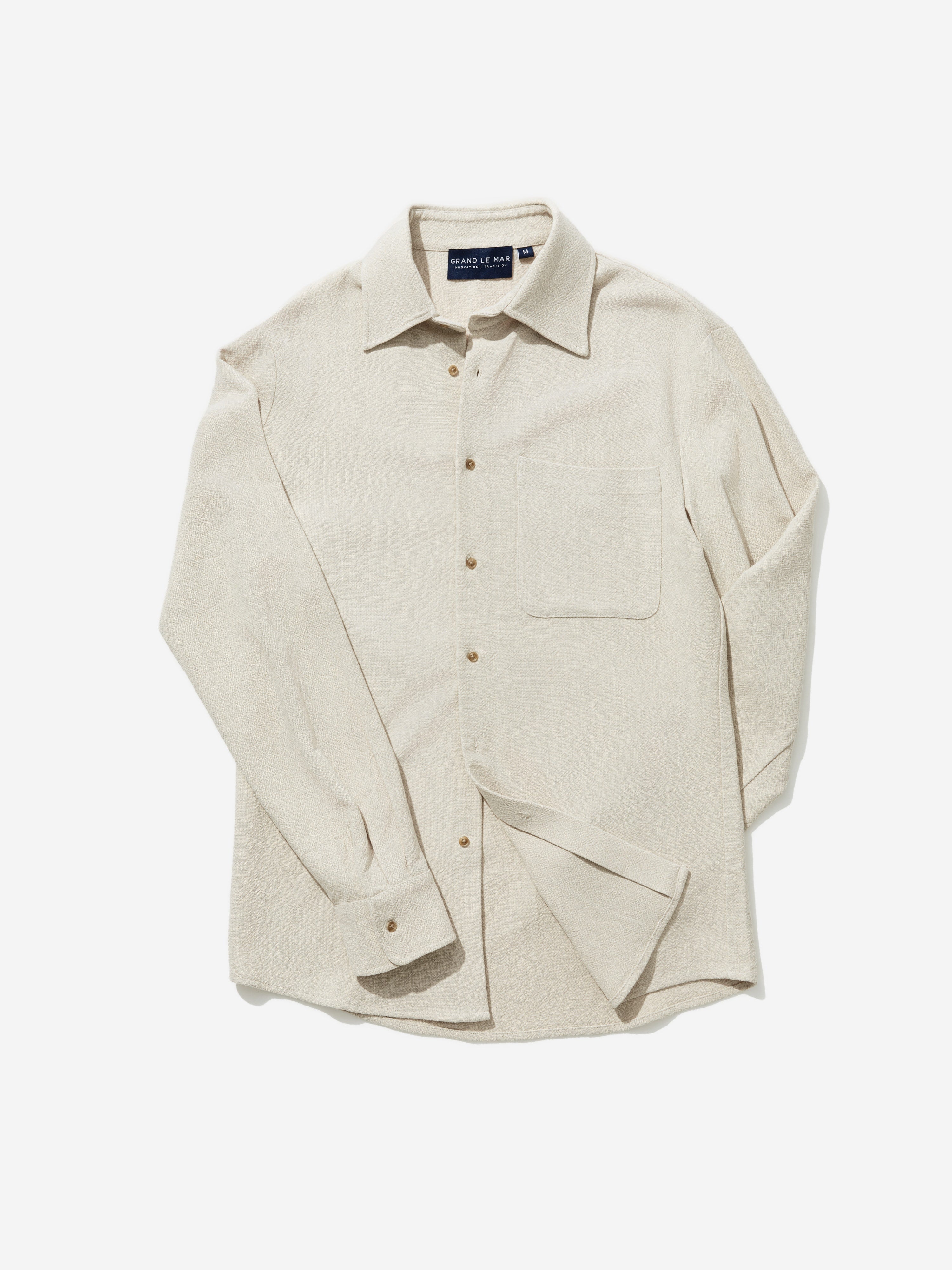 Cream Stonewashed Linen Shirt - Grand Le Mar