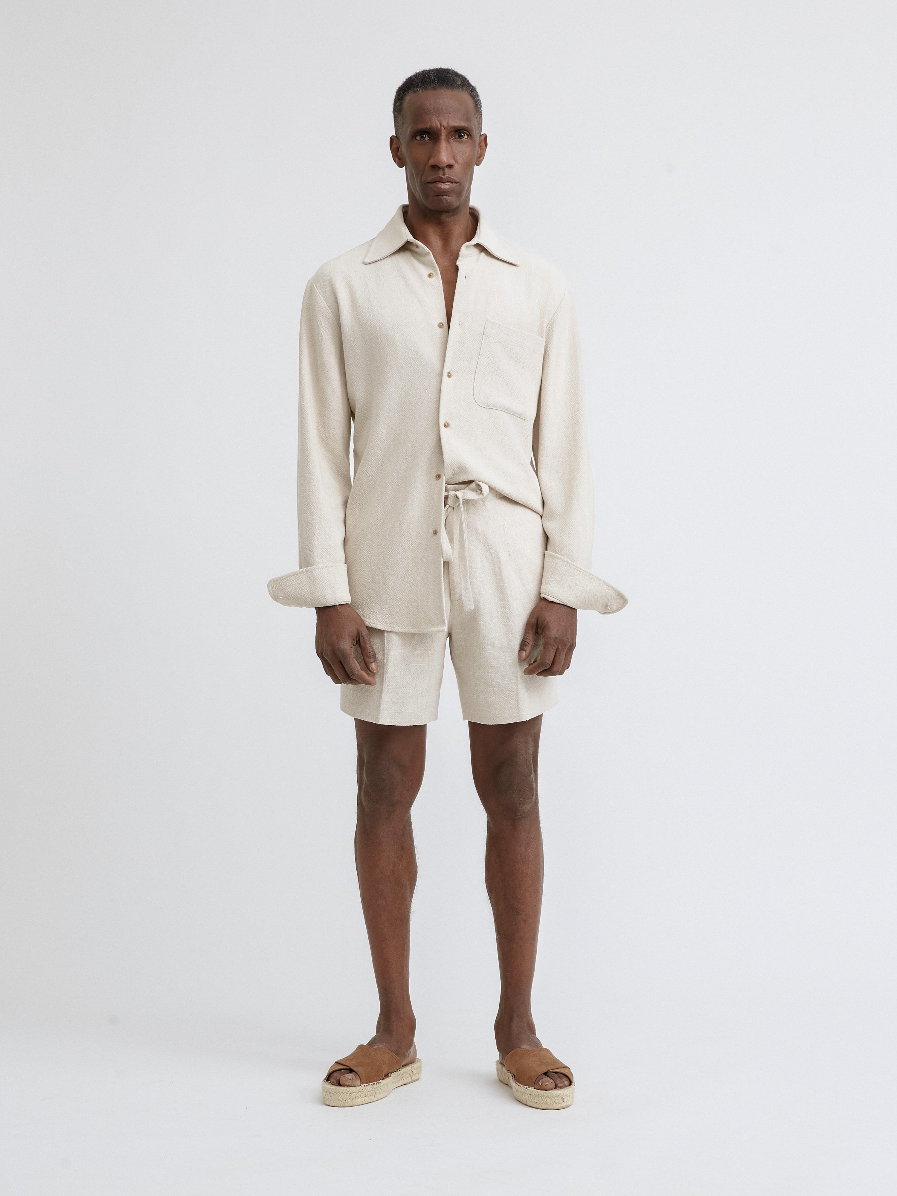 Cream Stonewashed Linen Shirt - Grand Le Mar