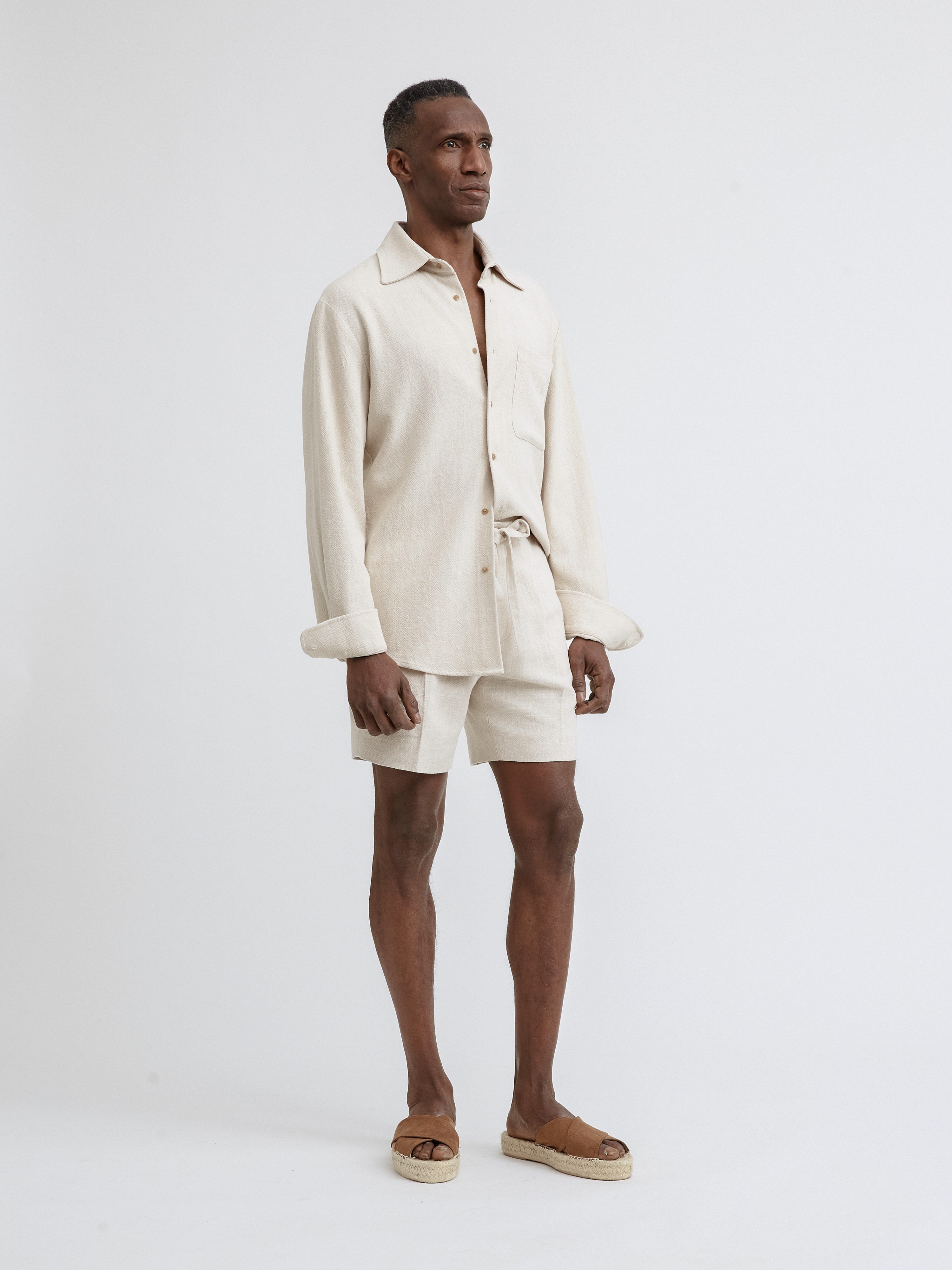 Cream Stonewashed Linen Shirt - Grand Le Mar