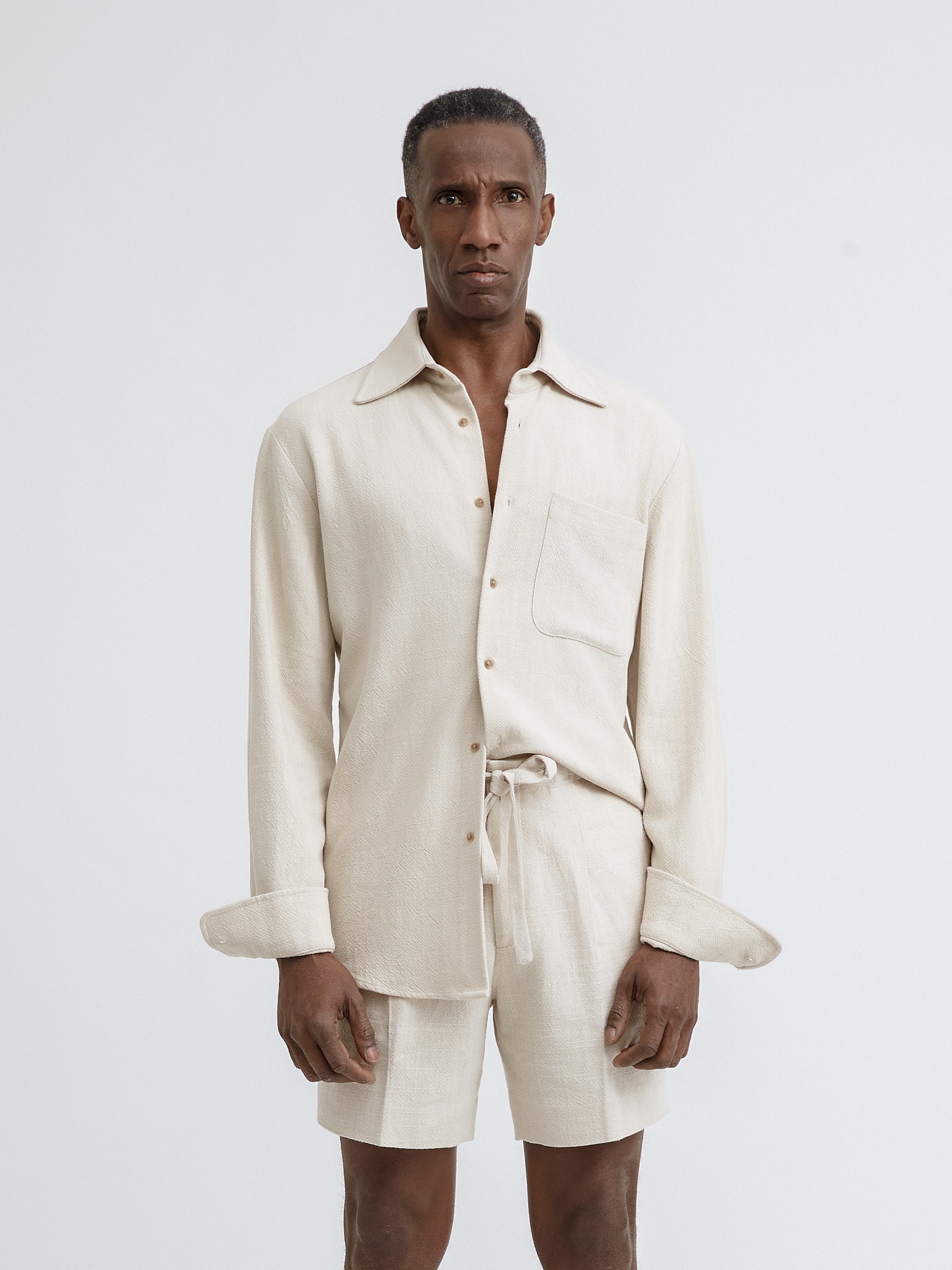 Cream Stonewashed Linen Shirt - Grand Le Mar