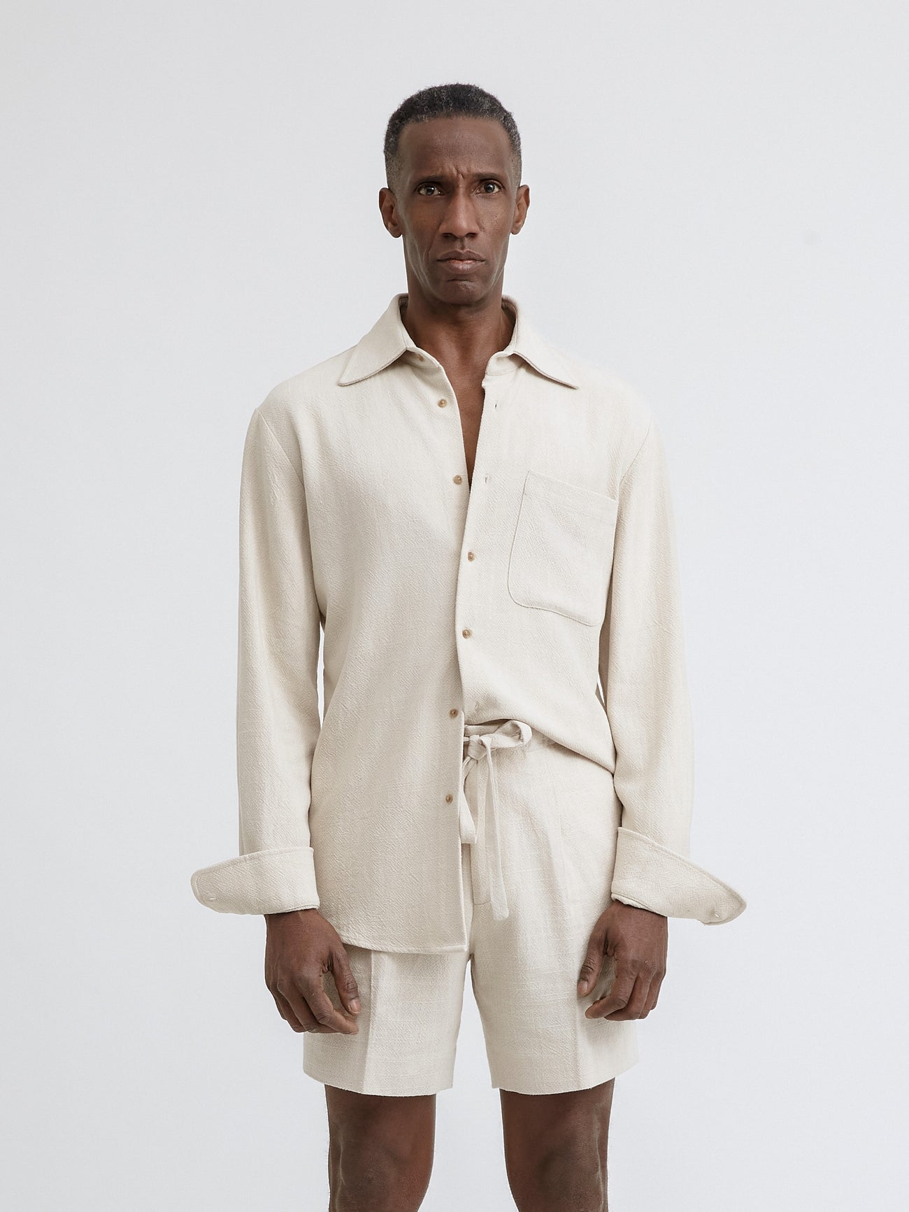 Cream Stonewashed Linen Shirt - Grand Le Mar