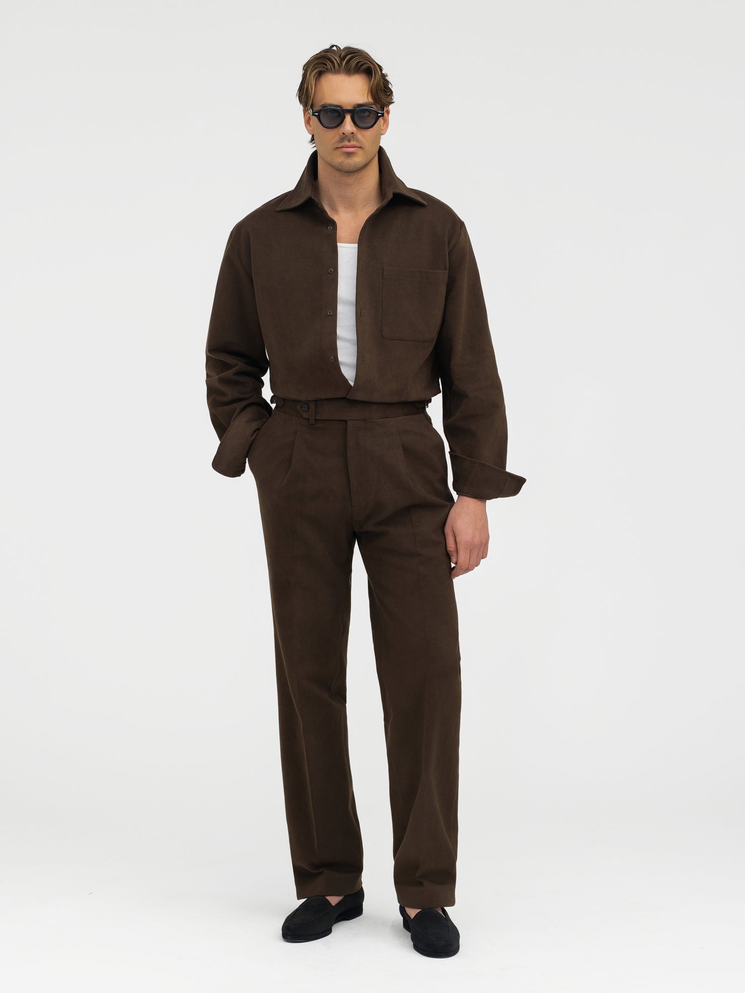 Dark Brown Cotton Oscar Trousers (Wide Fit) - Grand Le Mar