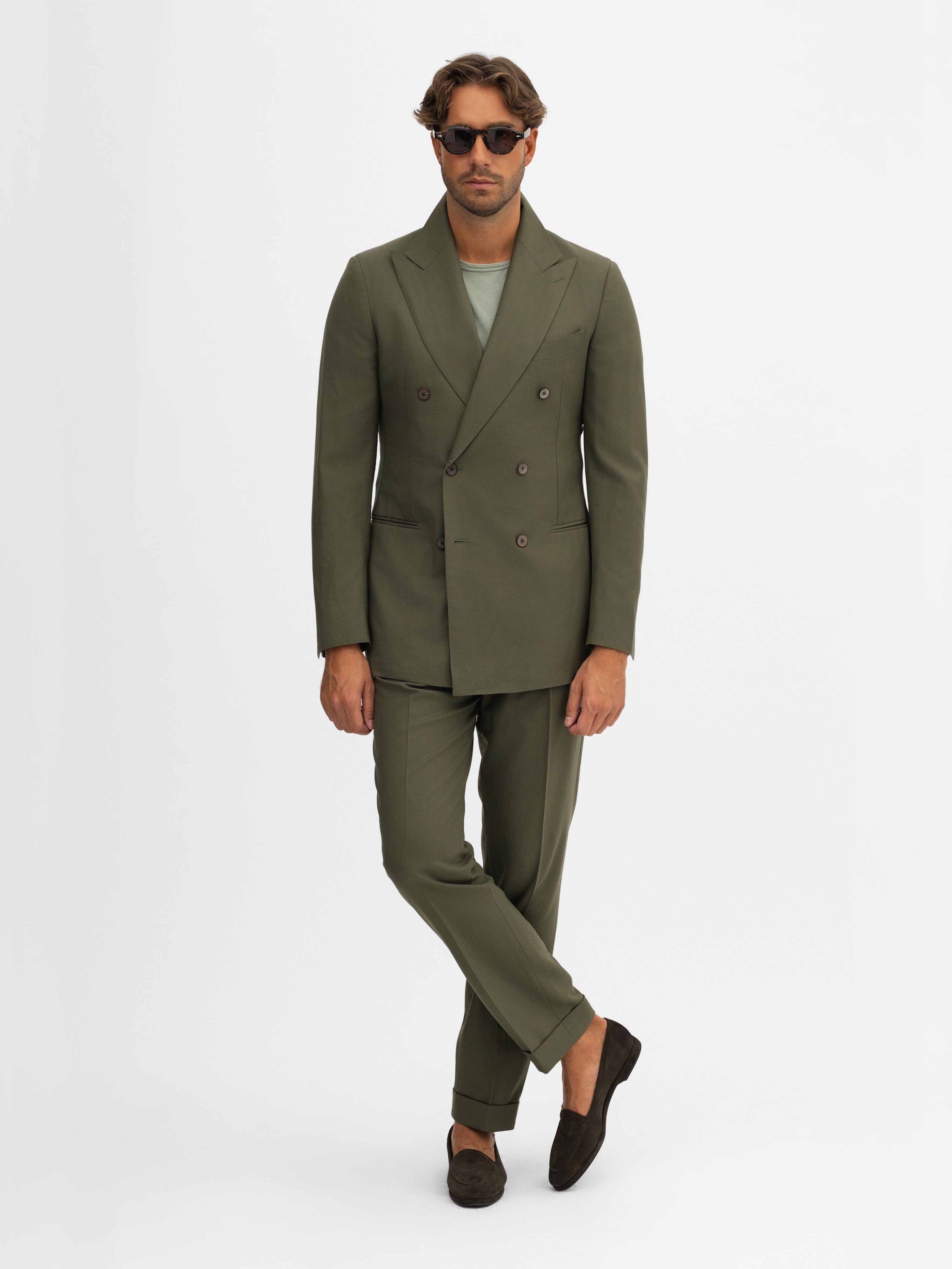 Khaki Green S130 Wool Suit - Grand Le Mar