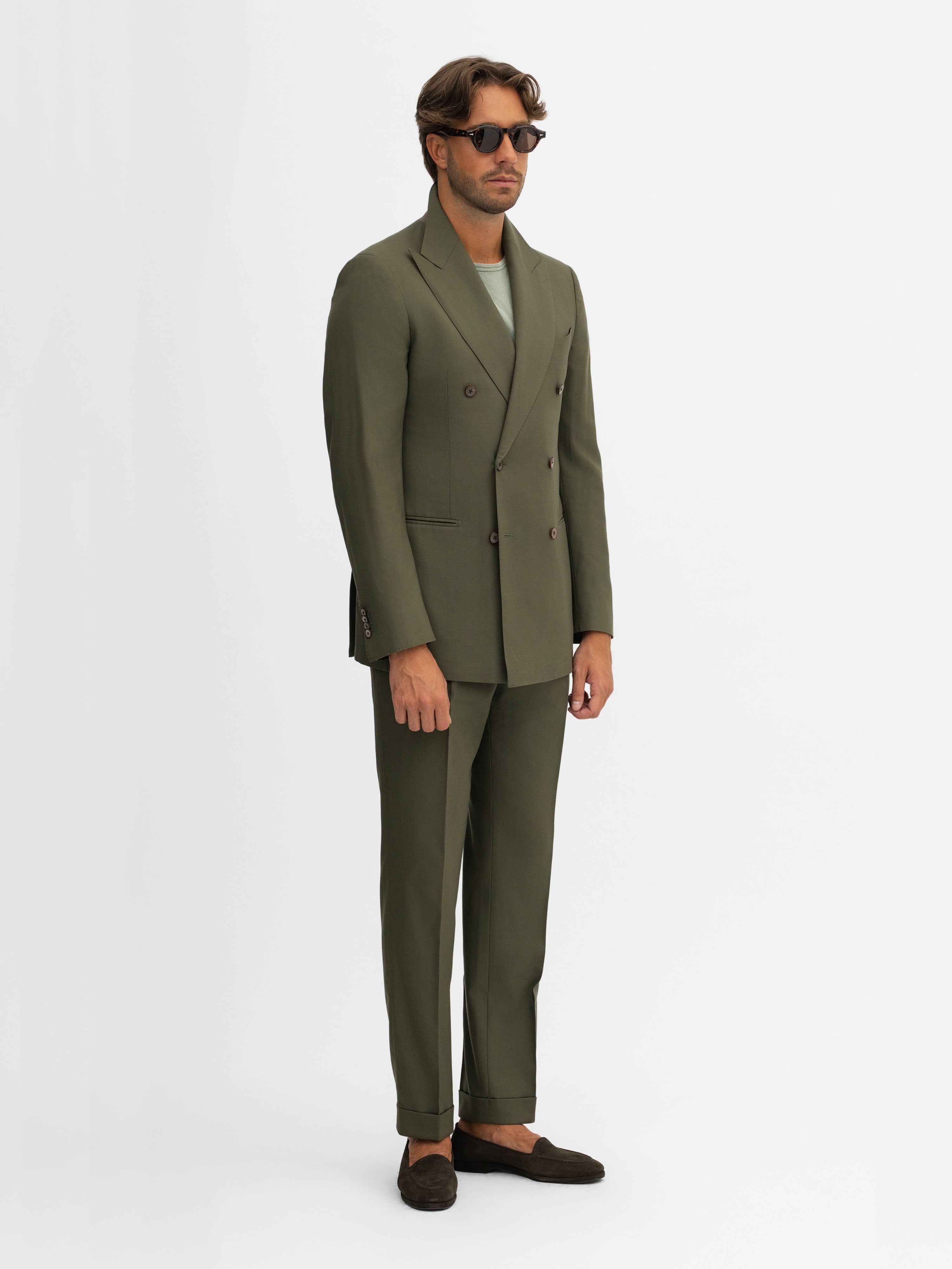 Khaki Green S130 Wool Suit - Grand Le Mar