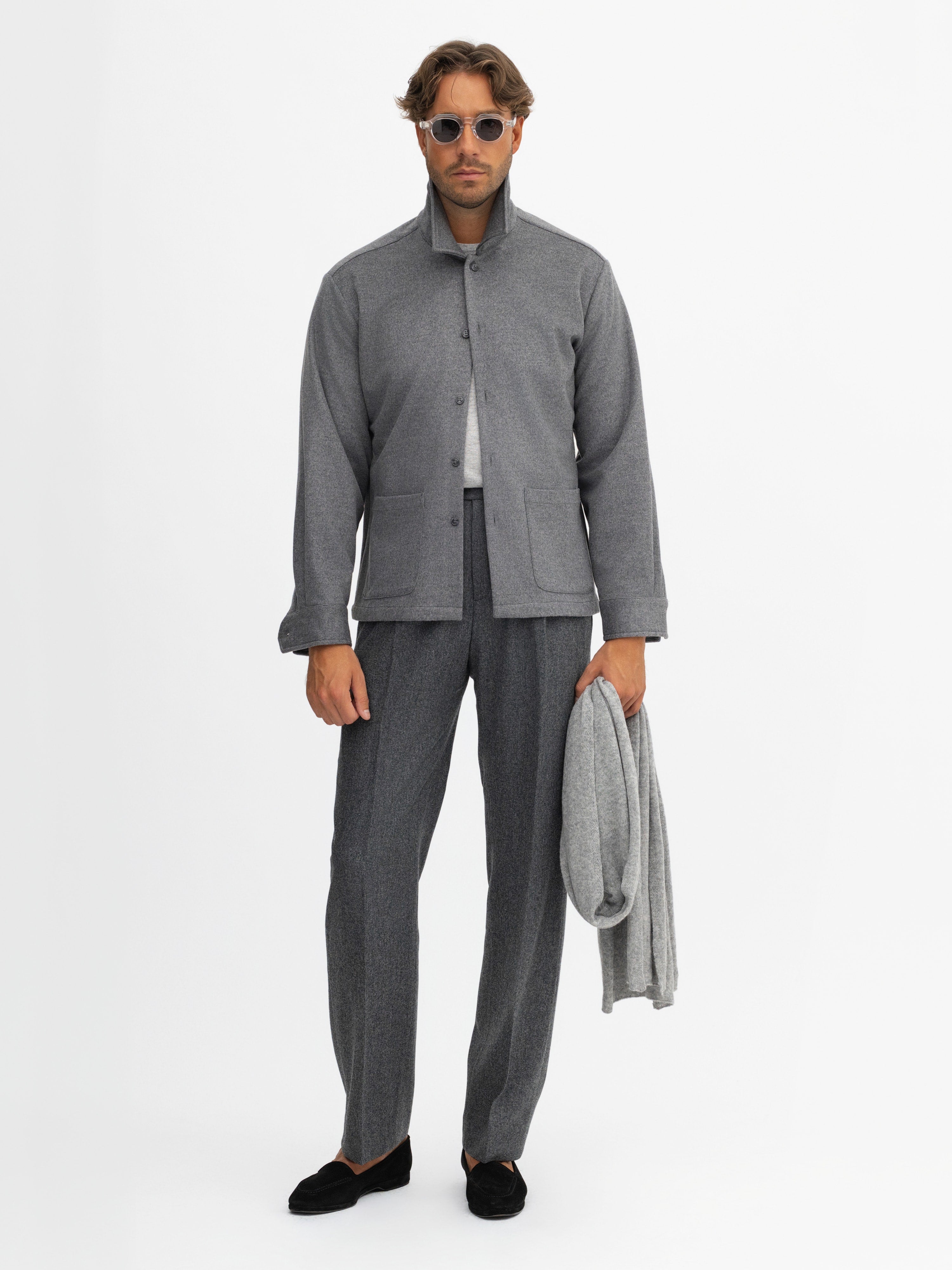 Grey Cashmere Wool Shirt Jacket - Grand Le Mar