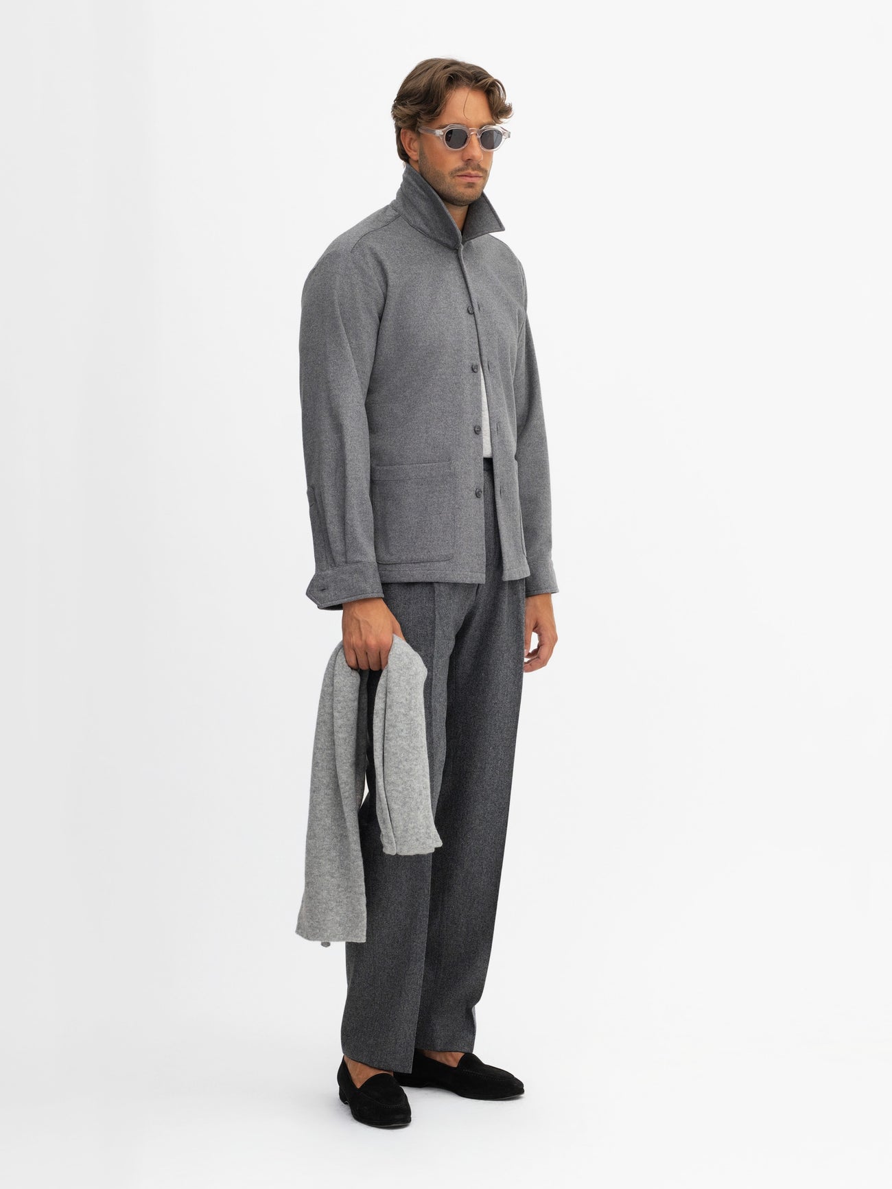 Grey Cashmere Wool Shirt Jacket - Grand Le Mar