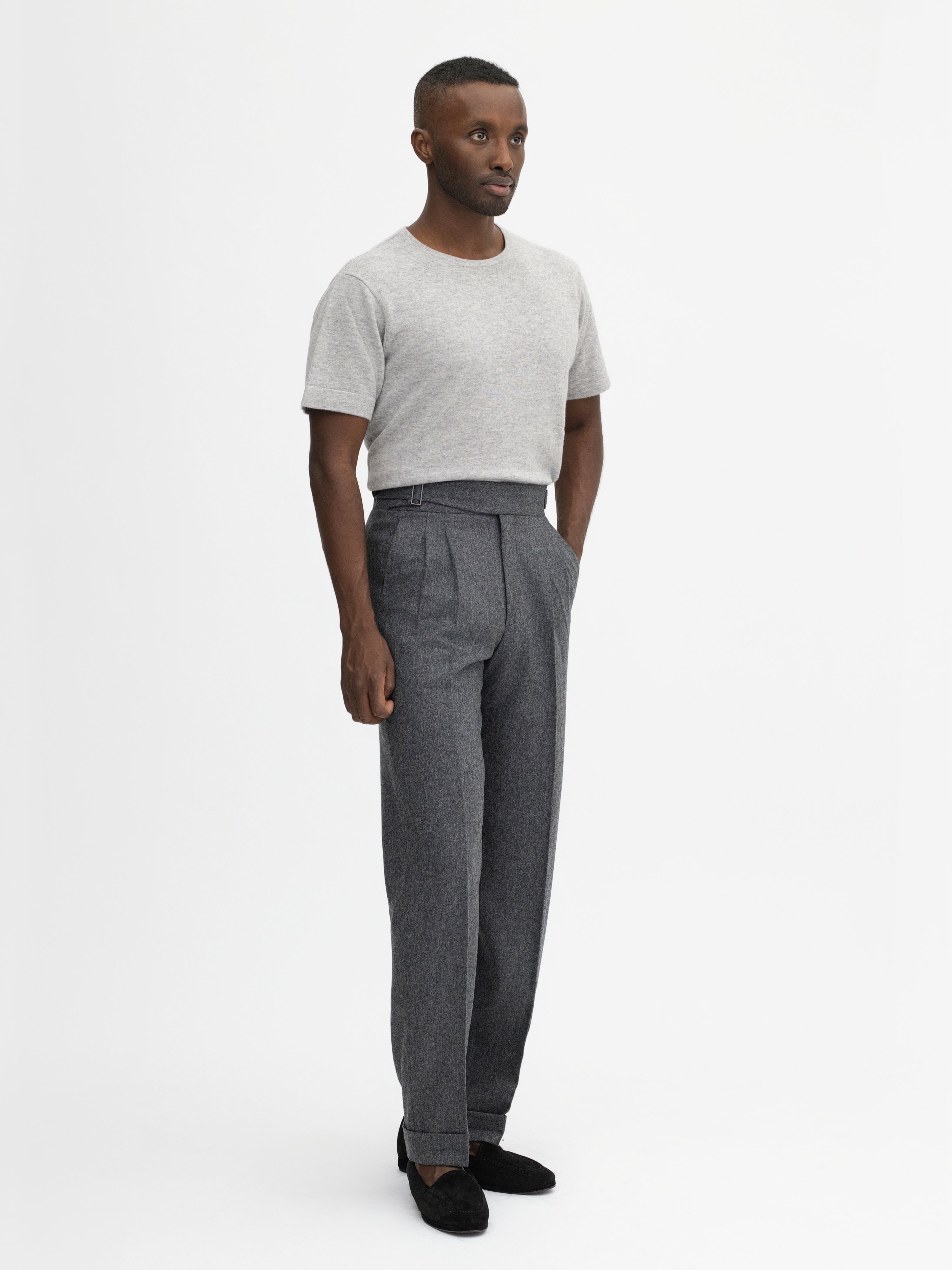 Grey Flannel Wool Gurkha Trousers - Grand Le Mar