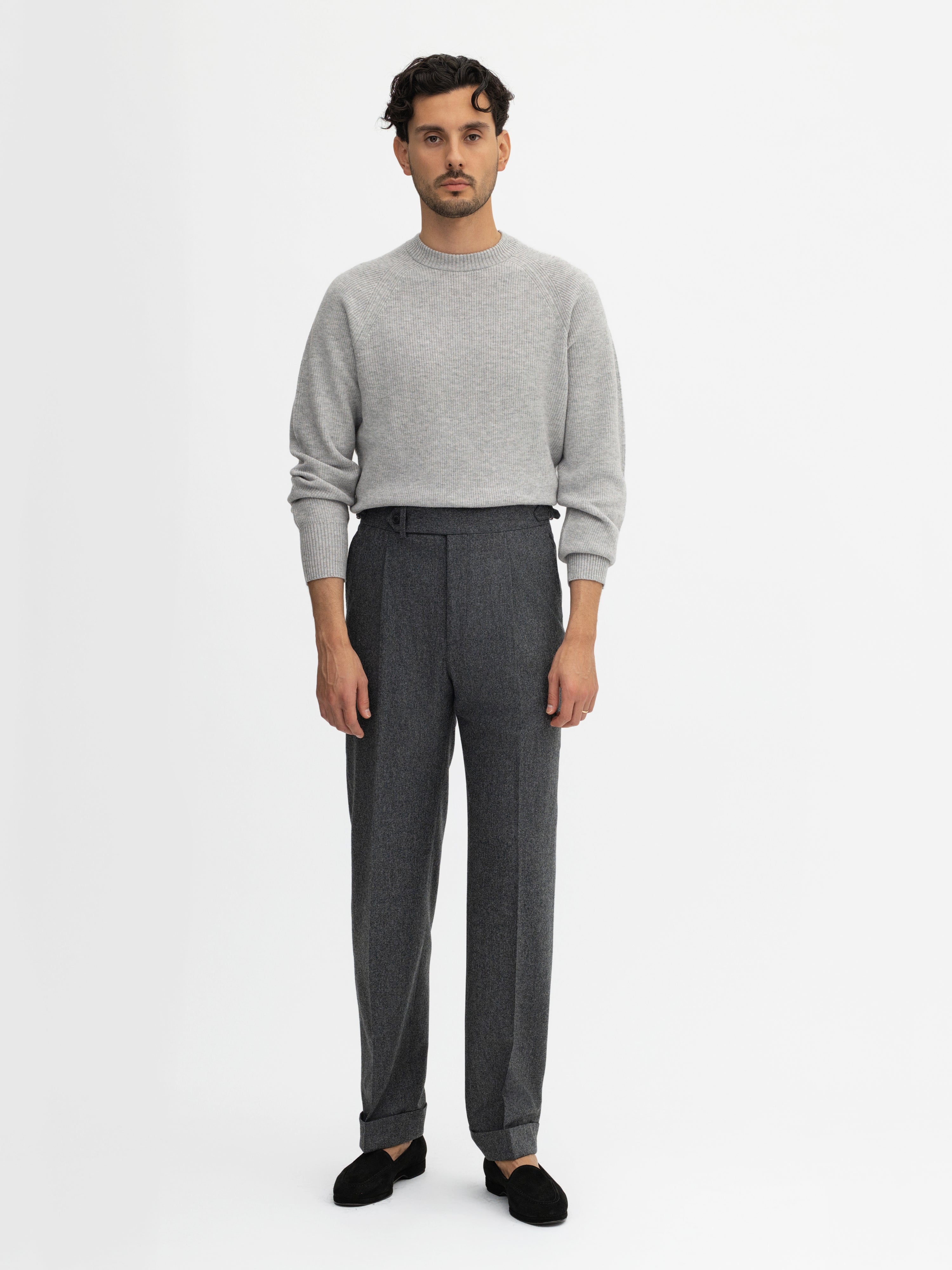 Grey Flannel Wool Oscar Trousers - Grand Le Mar