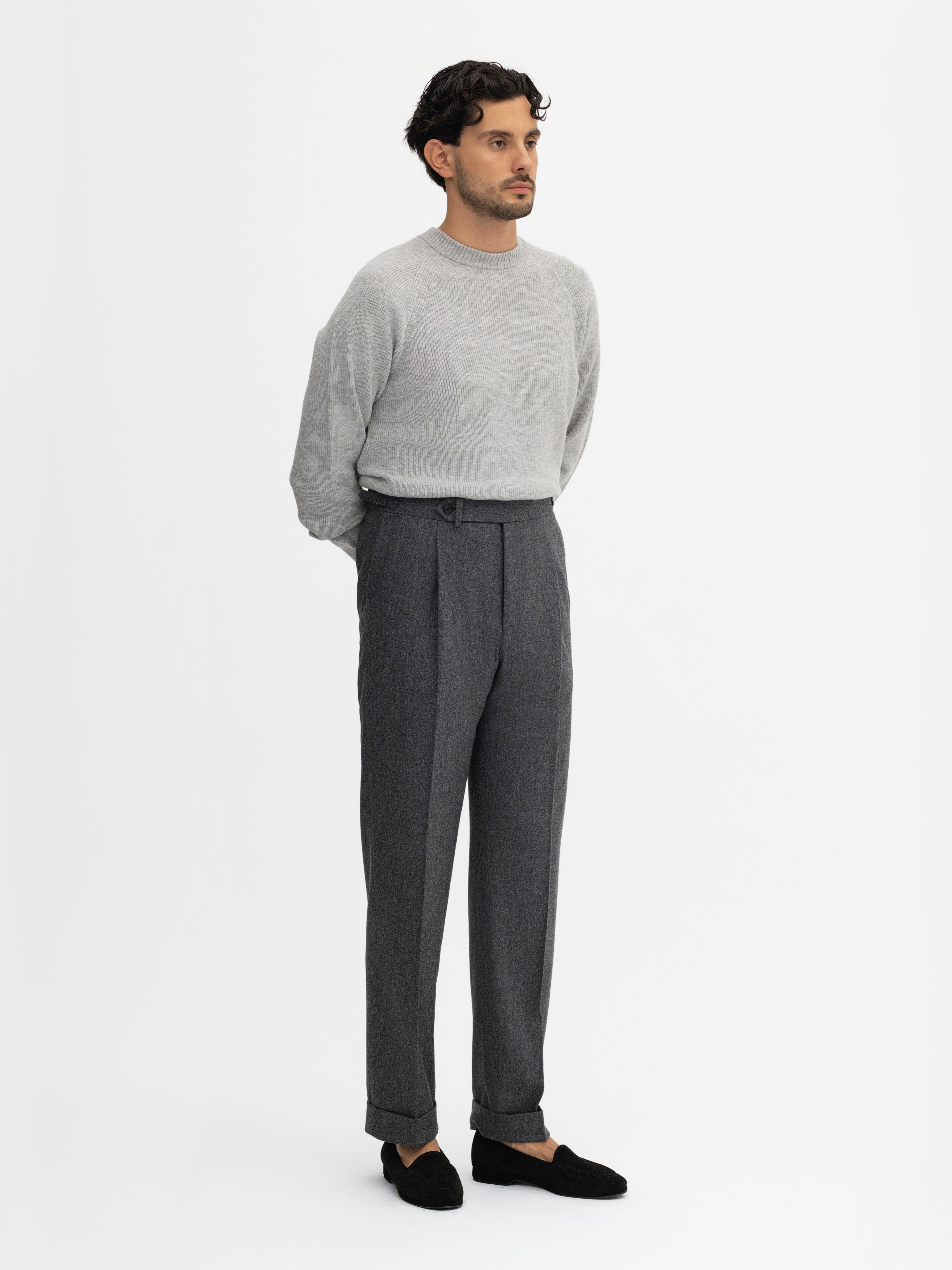 Grey Flannel Wool Oscar Trousers - Grand Le Mar