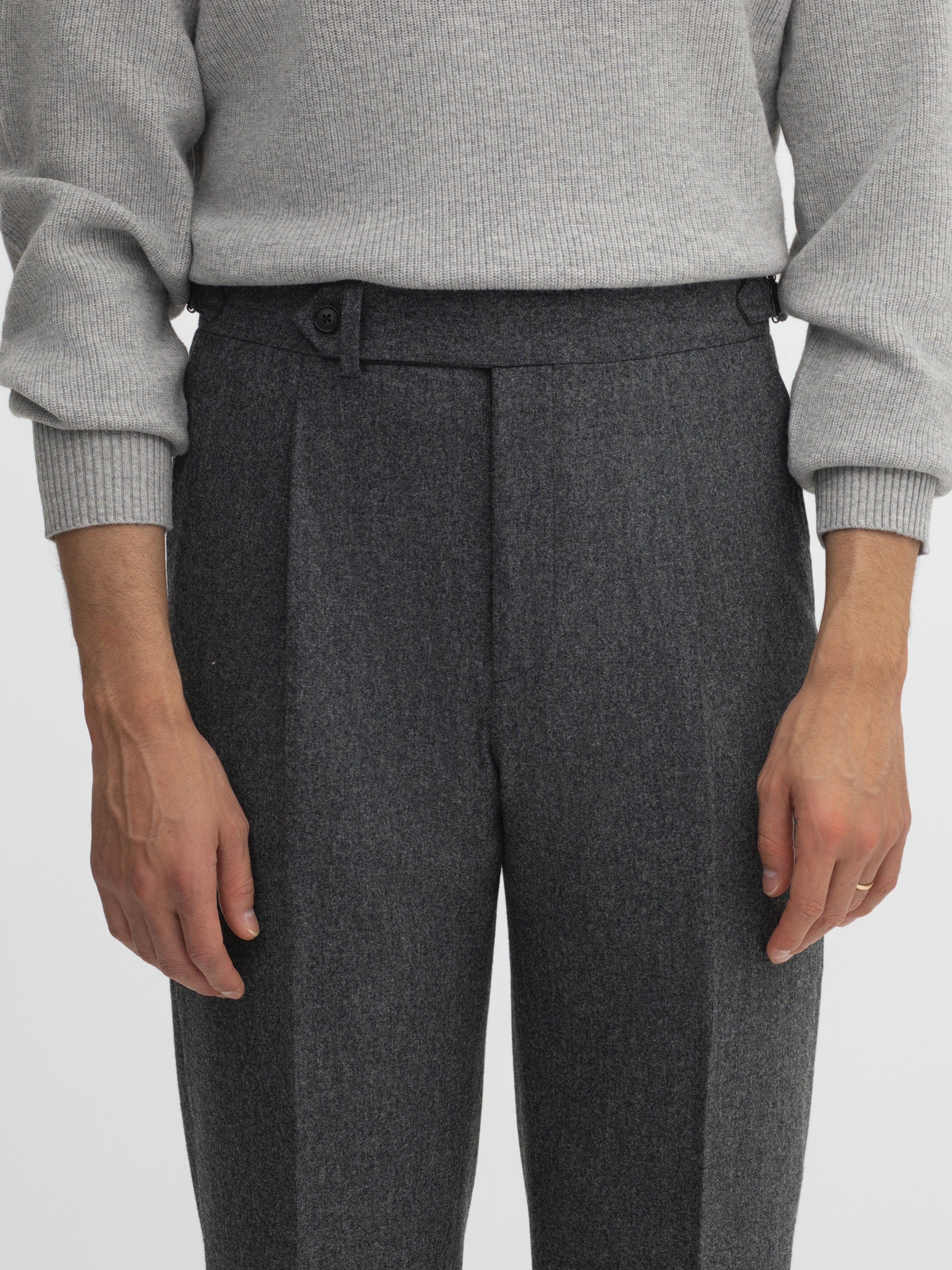 Grey Flannel Wool Oscar Trousers (Tapered Fit) - Grand Le Mar