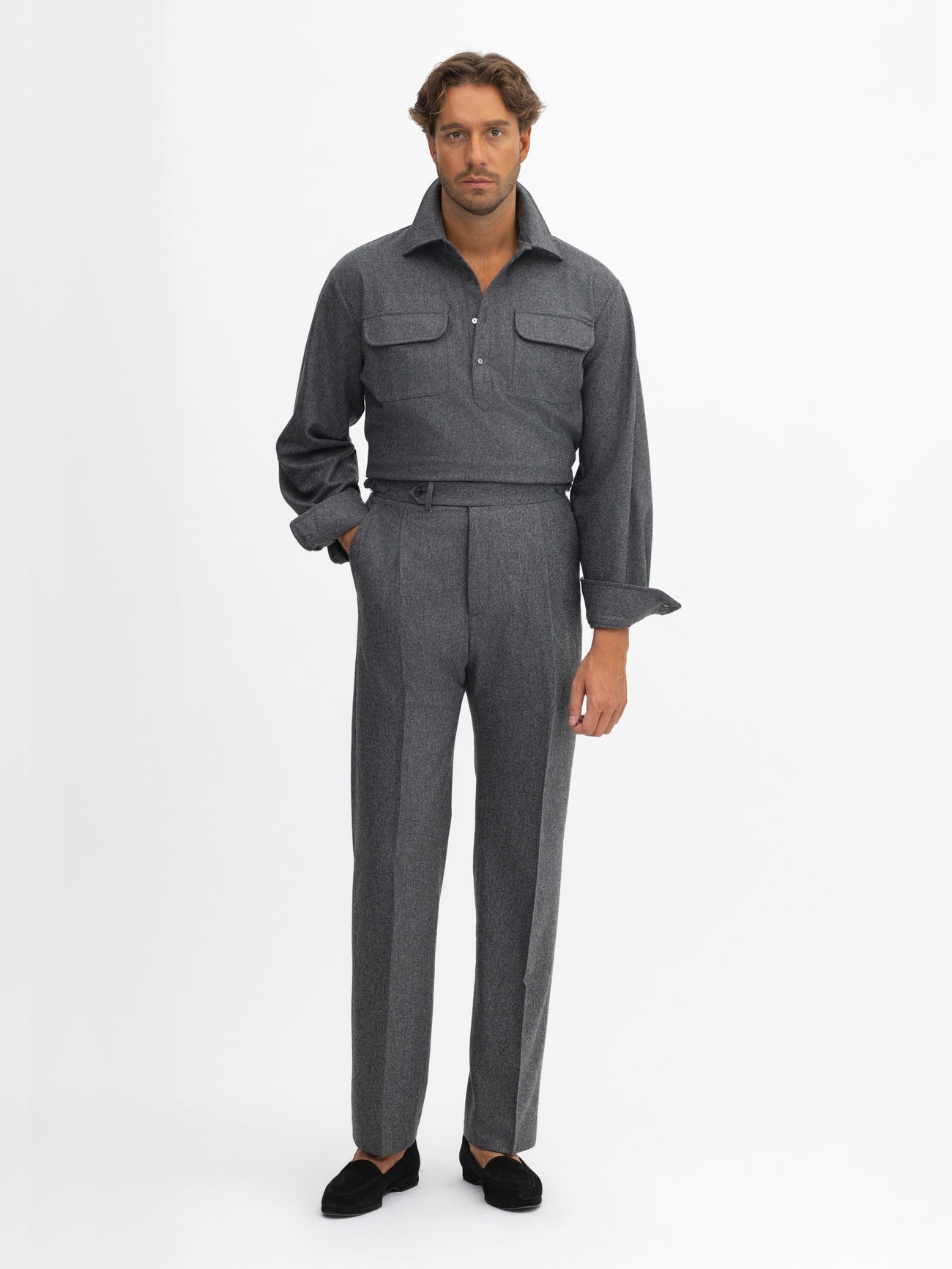 Grey Flannel Wool Oscar Trousers (Wide Fit) - Grand Le Mar