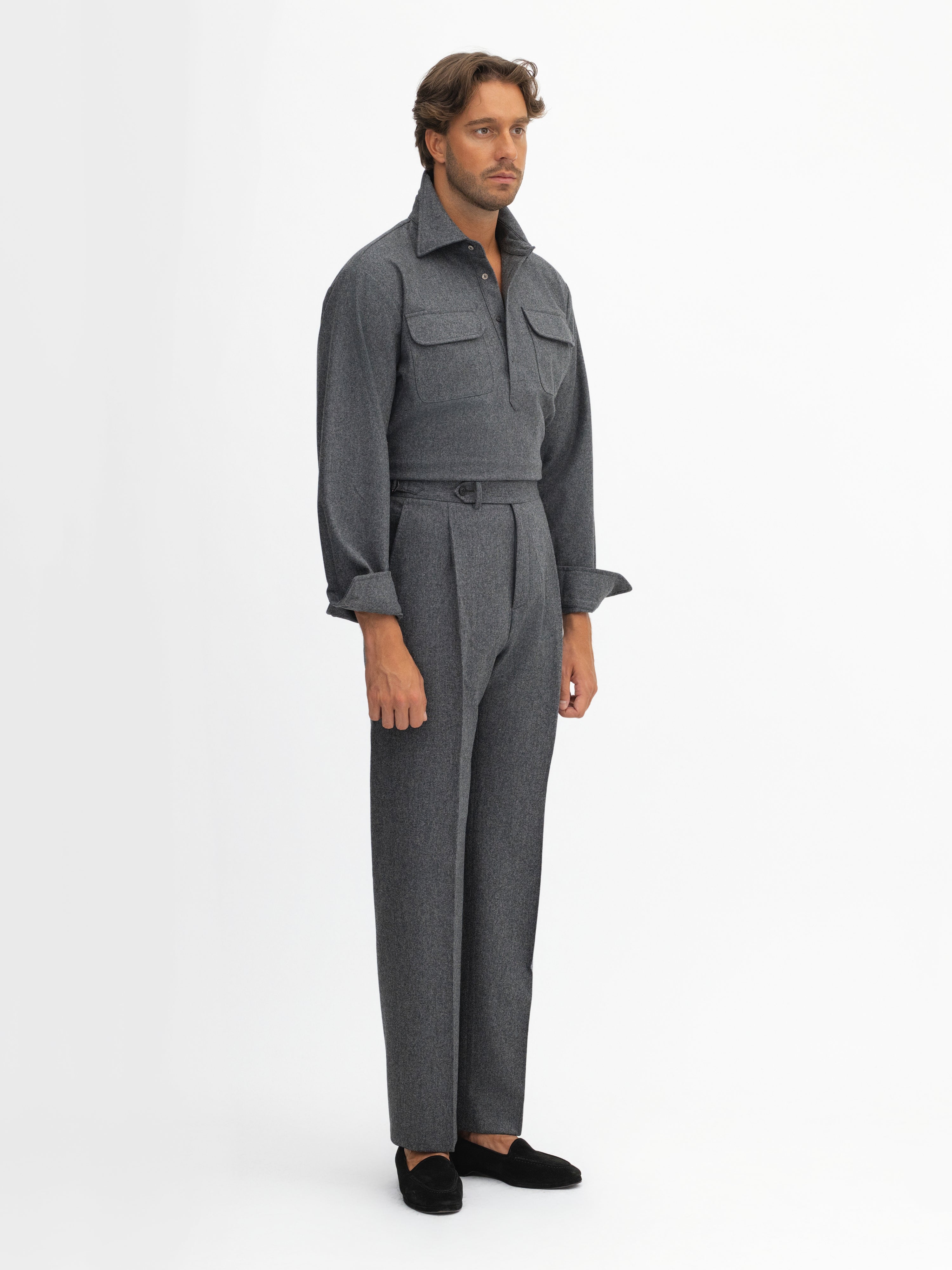 Grey Flannel Wool Oscar Trousers (Wide Fit) - Grand Le Mar