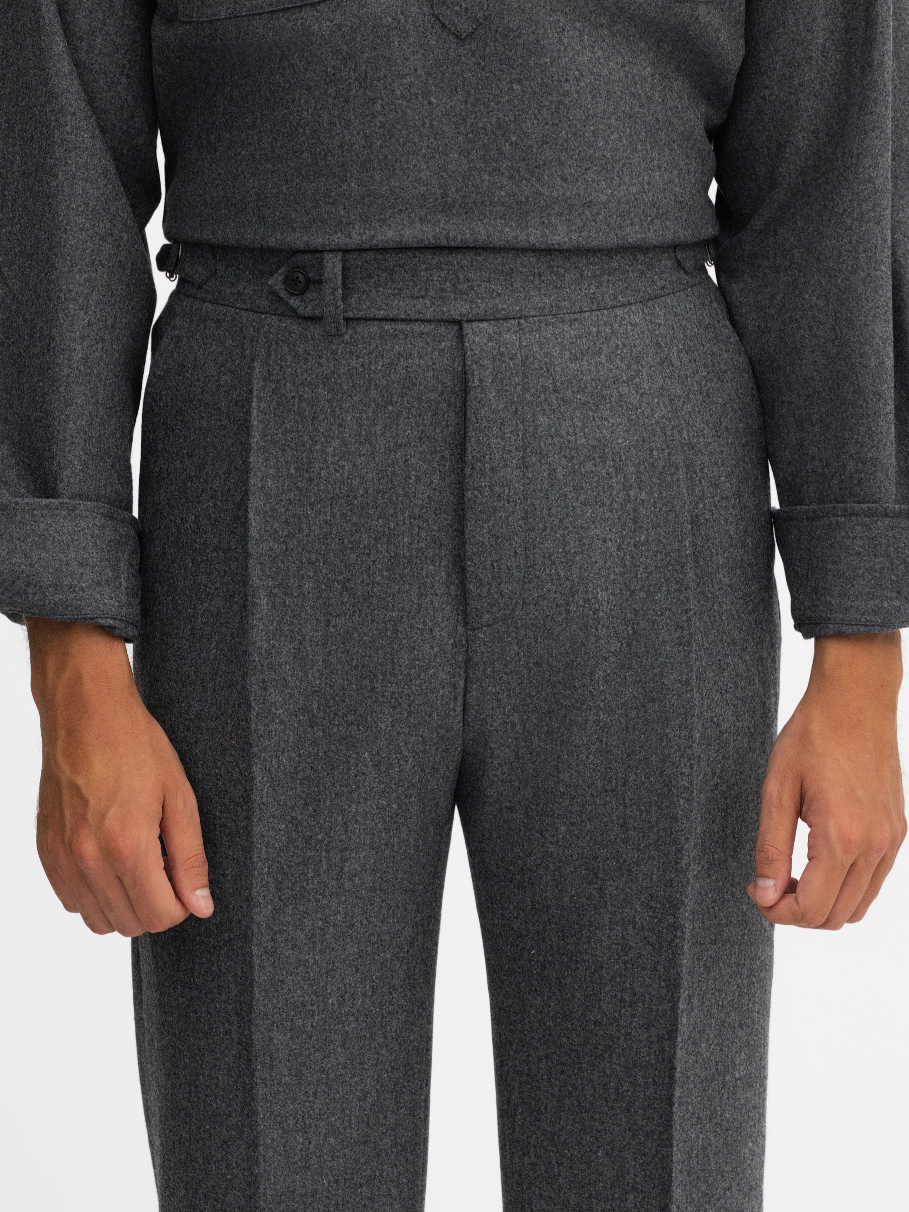 Grey Flannel Wool Oscar Trousers (Wide Fit) - Grand Le Mar