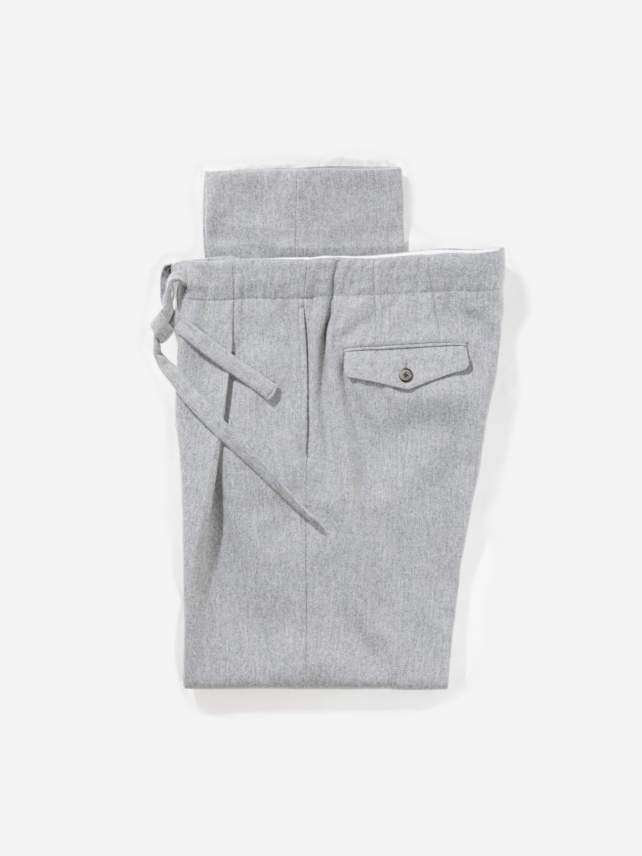 Grey Flannel Wool Drawstring Trousers (Wide Fit) - Grand Le Mar