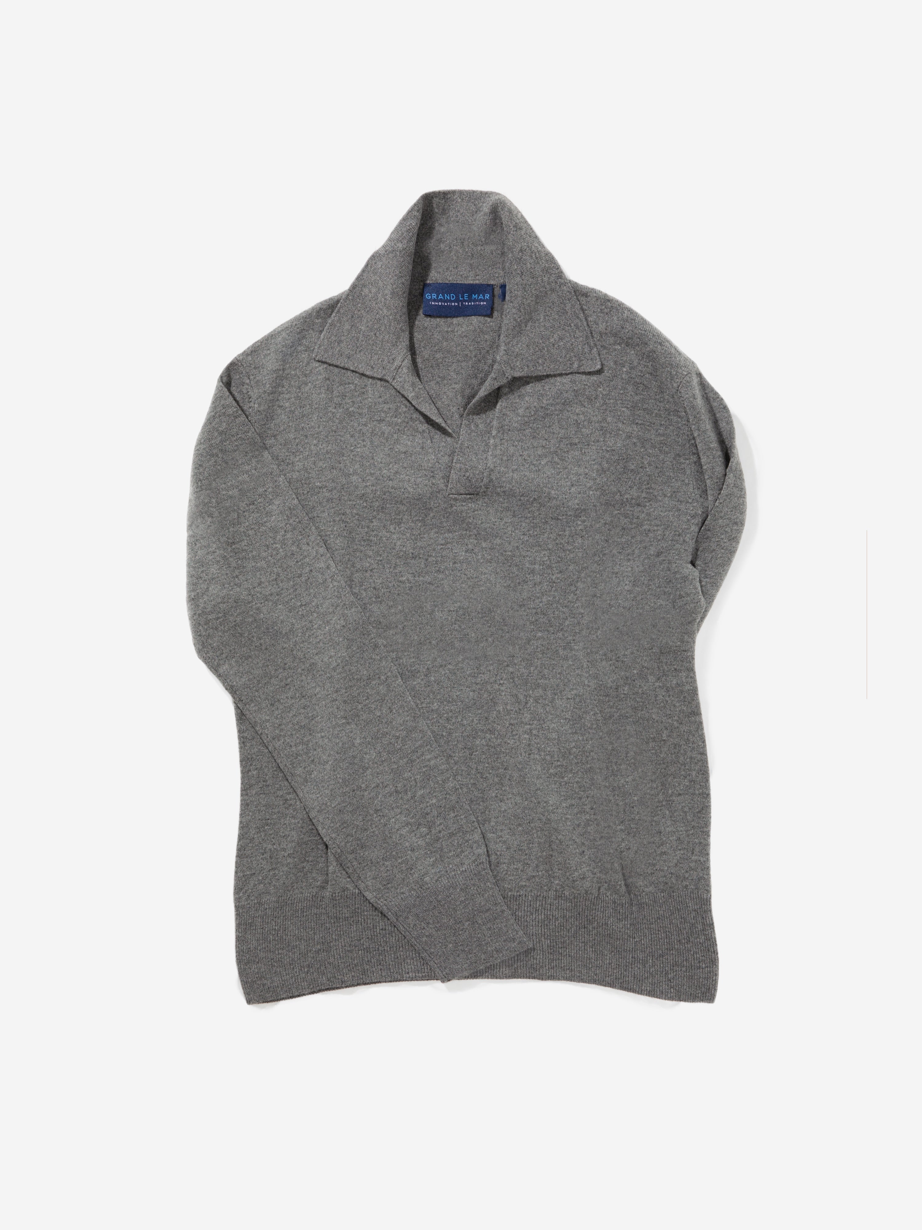 Grey Merino Wool Cashmere Polo - Grand Le Mar