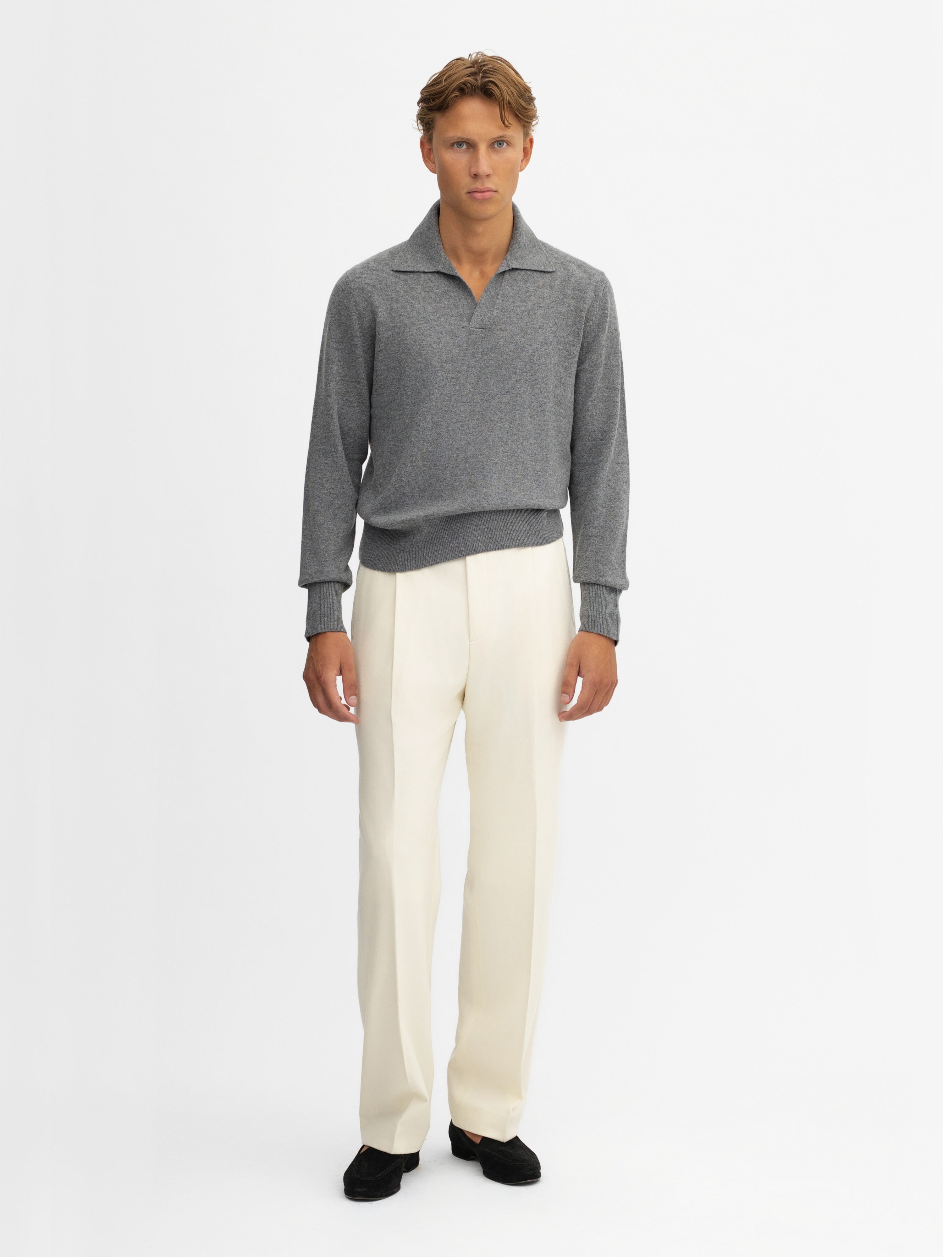 Grey Merino Wool Cashmere Polo - Grand Le Mar