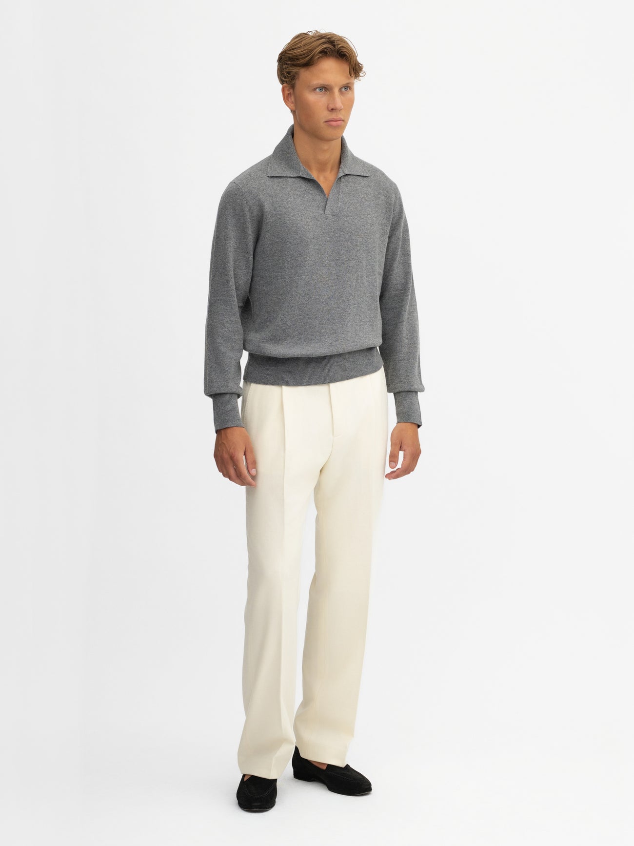 Grey Merino Wool Cashmere Polo - Grand Le Mar