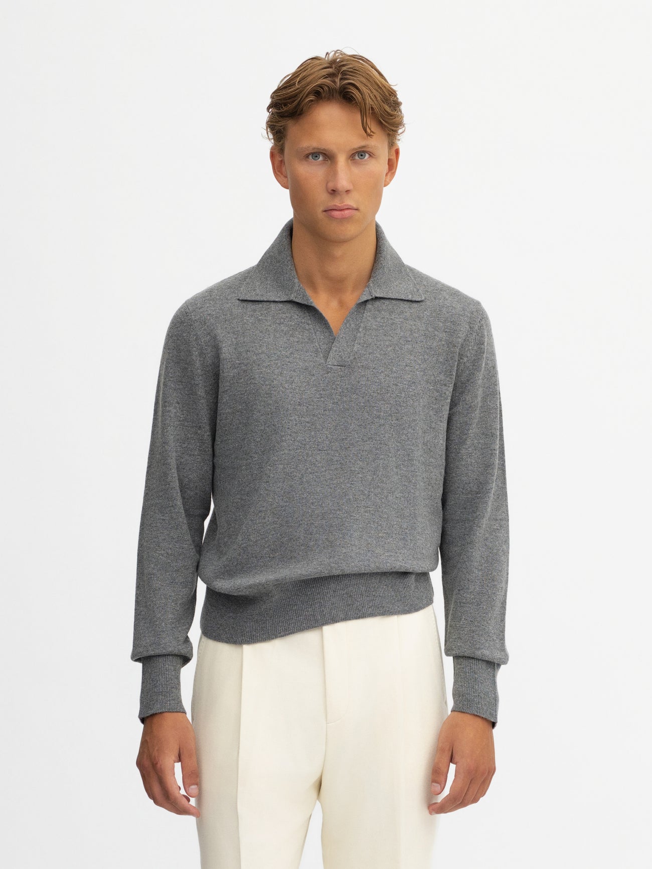 Grey Merino Wool Cashmere Polo - Grand Le Mar