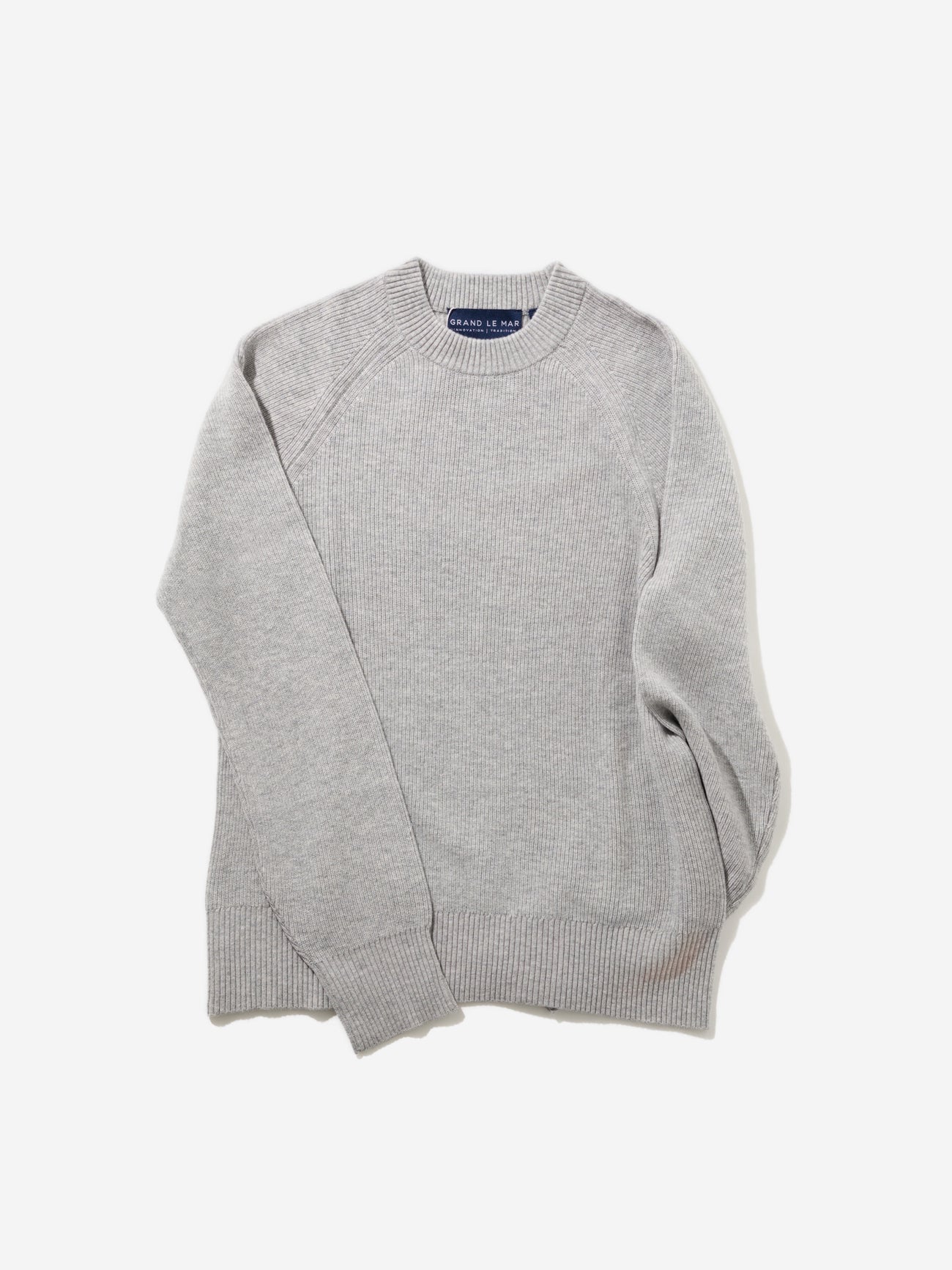 Grey Merino Wool Cashmere Raglan Crewneck - Grand Le Mar