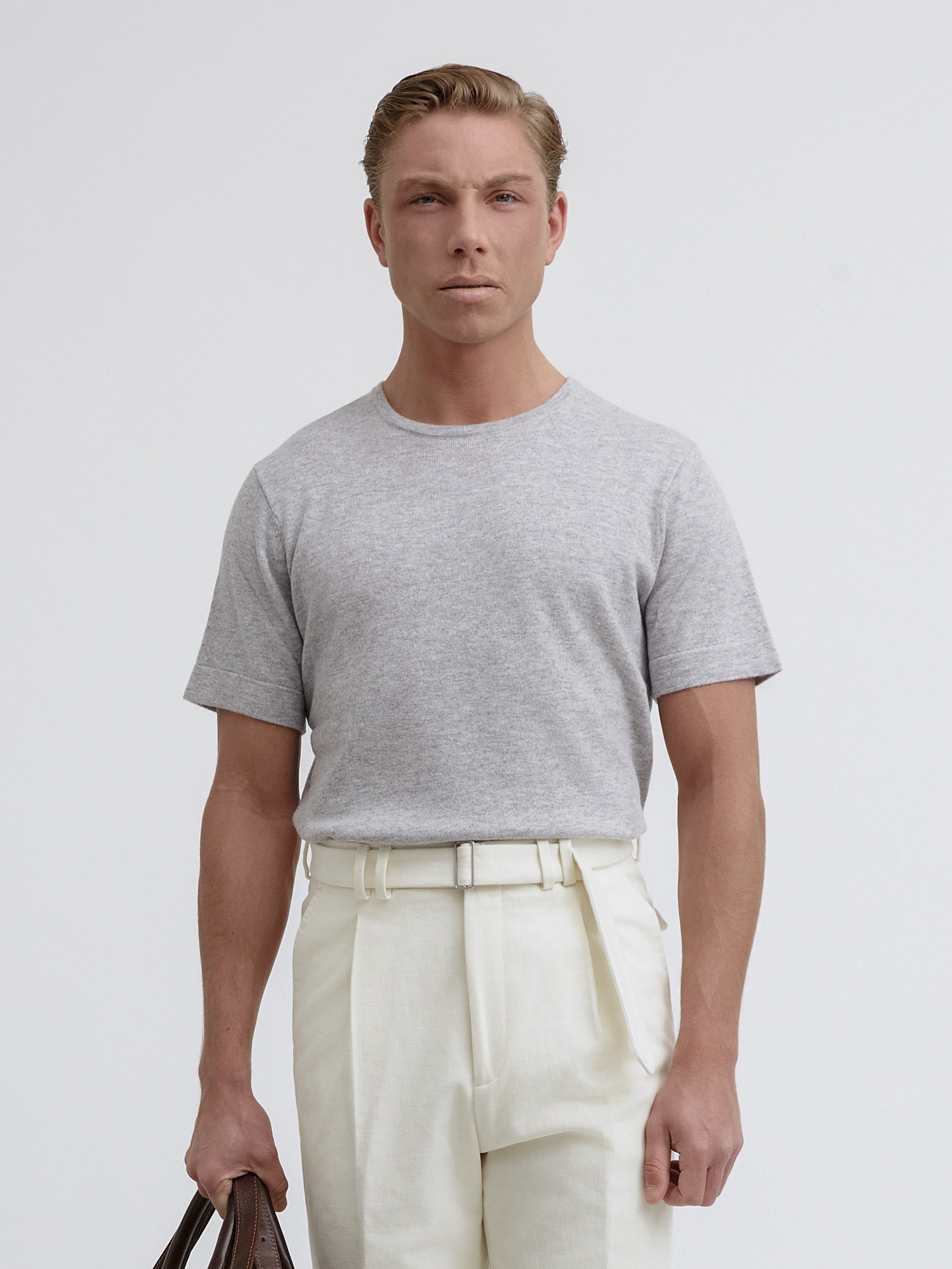 Grey Merino Wool Cashmere T-shirt - Grand Le Mar