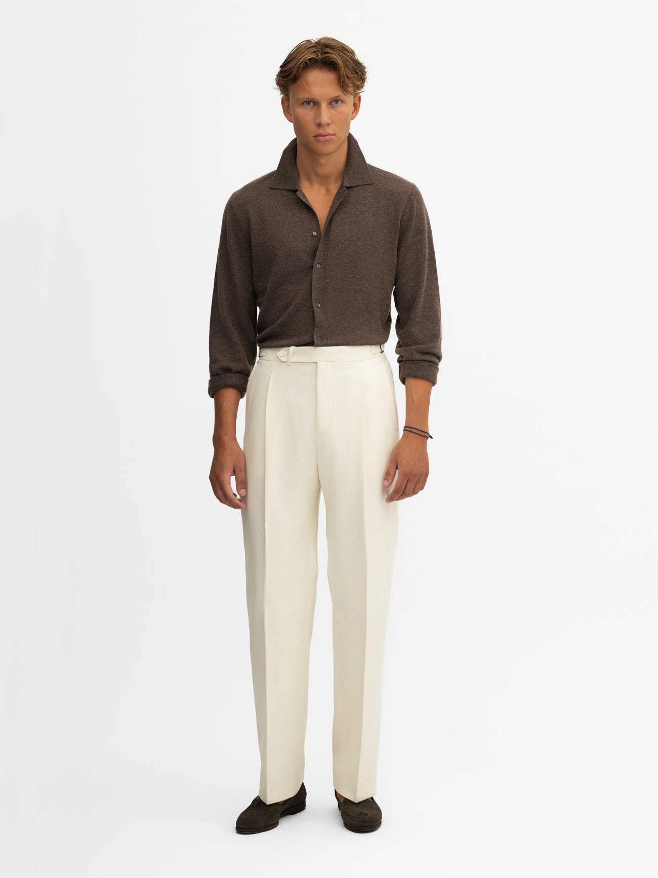 Ivory Flannel Wool Oscar Trousers (Wide Fit) - Grand Le Mar