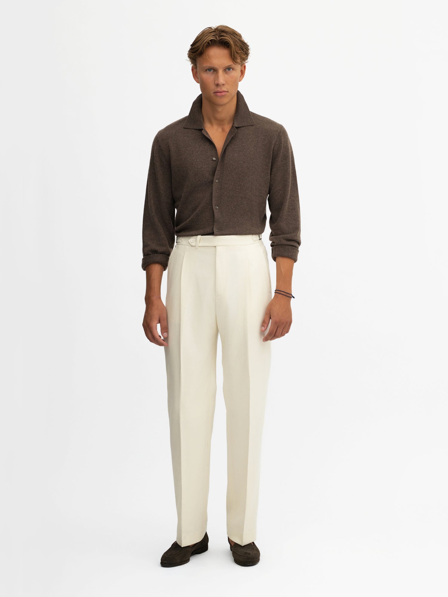 Ivory Flannel Wool Oscar Trousers (Wide Fit) - Grand Le Mar