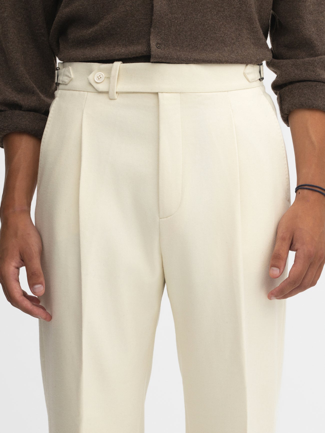 Ivory Flannel Wool Oscar Trousers (Wide Fit) - Grand Le Mar