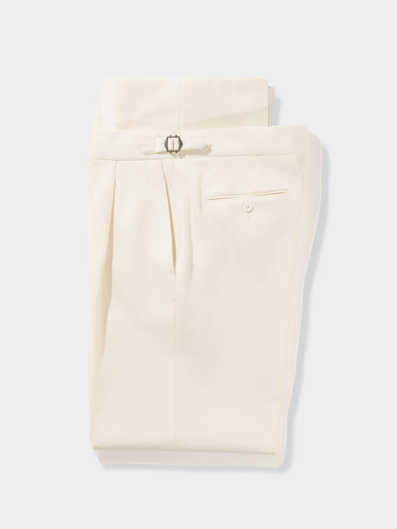 Ivory Flannel Wool Trousers (Wide Fit) - Grand Le Mar