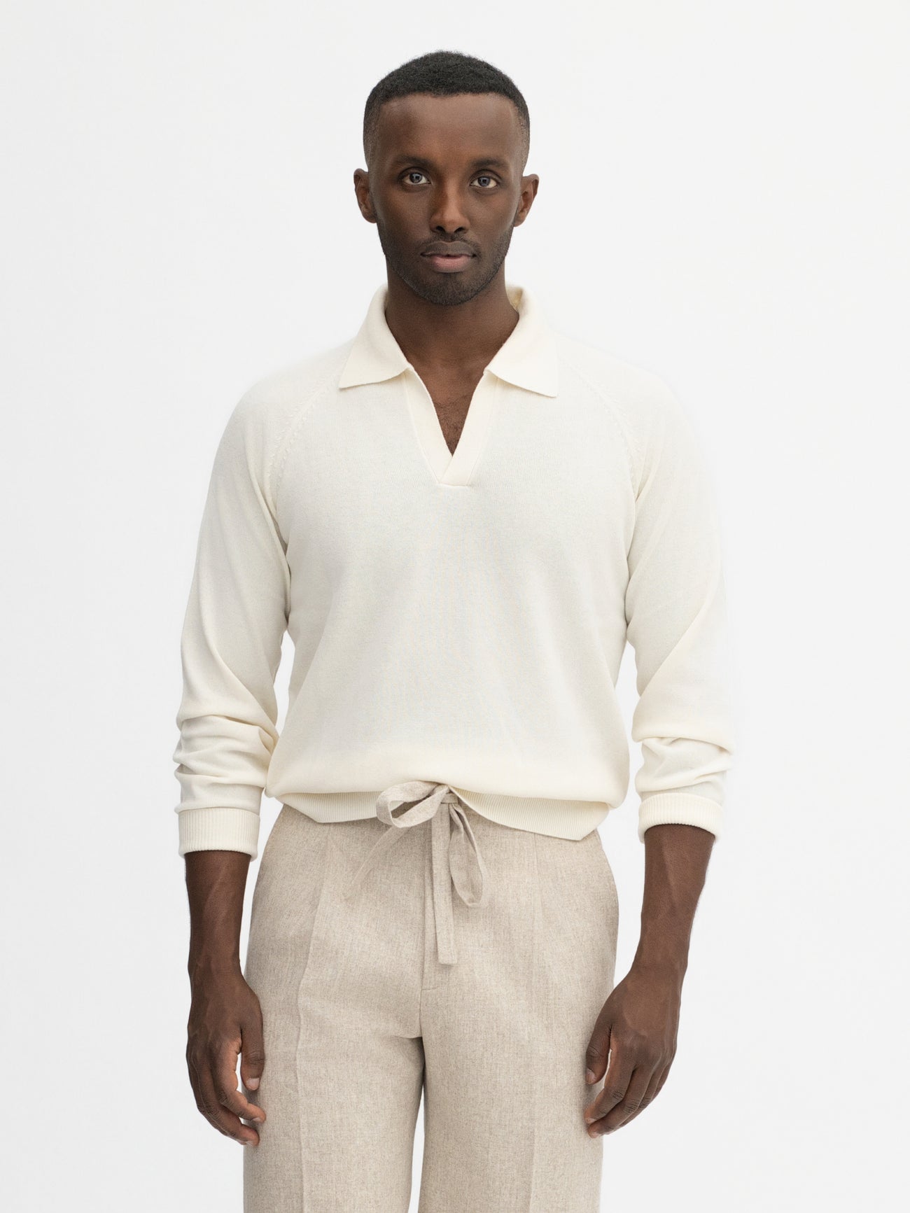 Ivory Merino Wool Cashmere Polo - Grand Le Mar