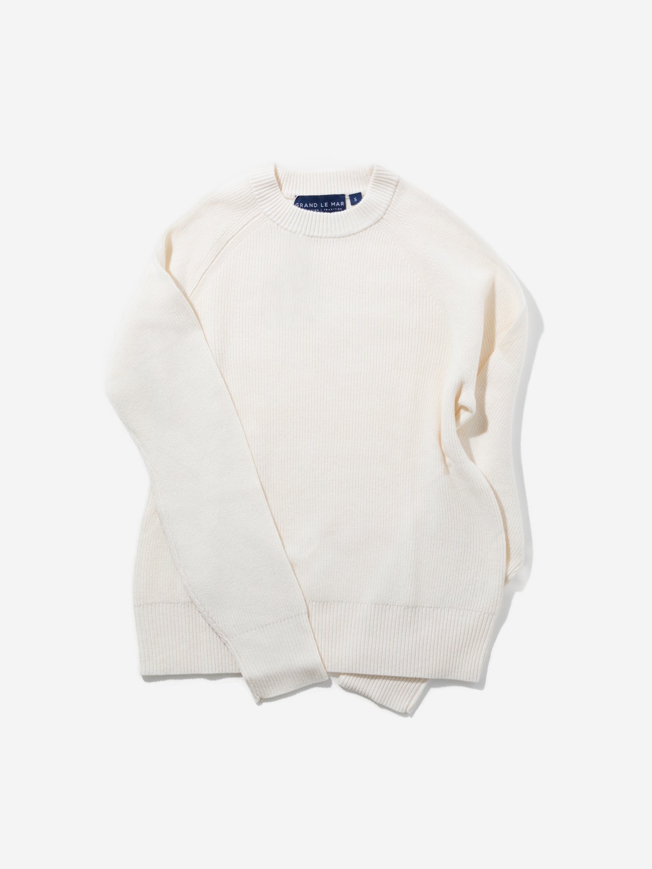 Ivory Merino Wool Cashmere Raglan Crewneck - Grand Le Mar