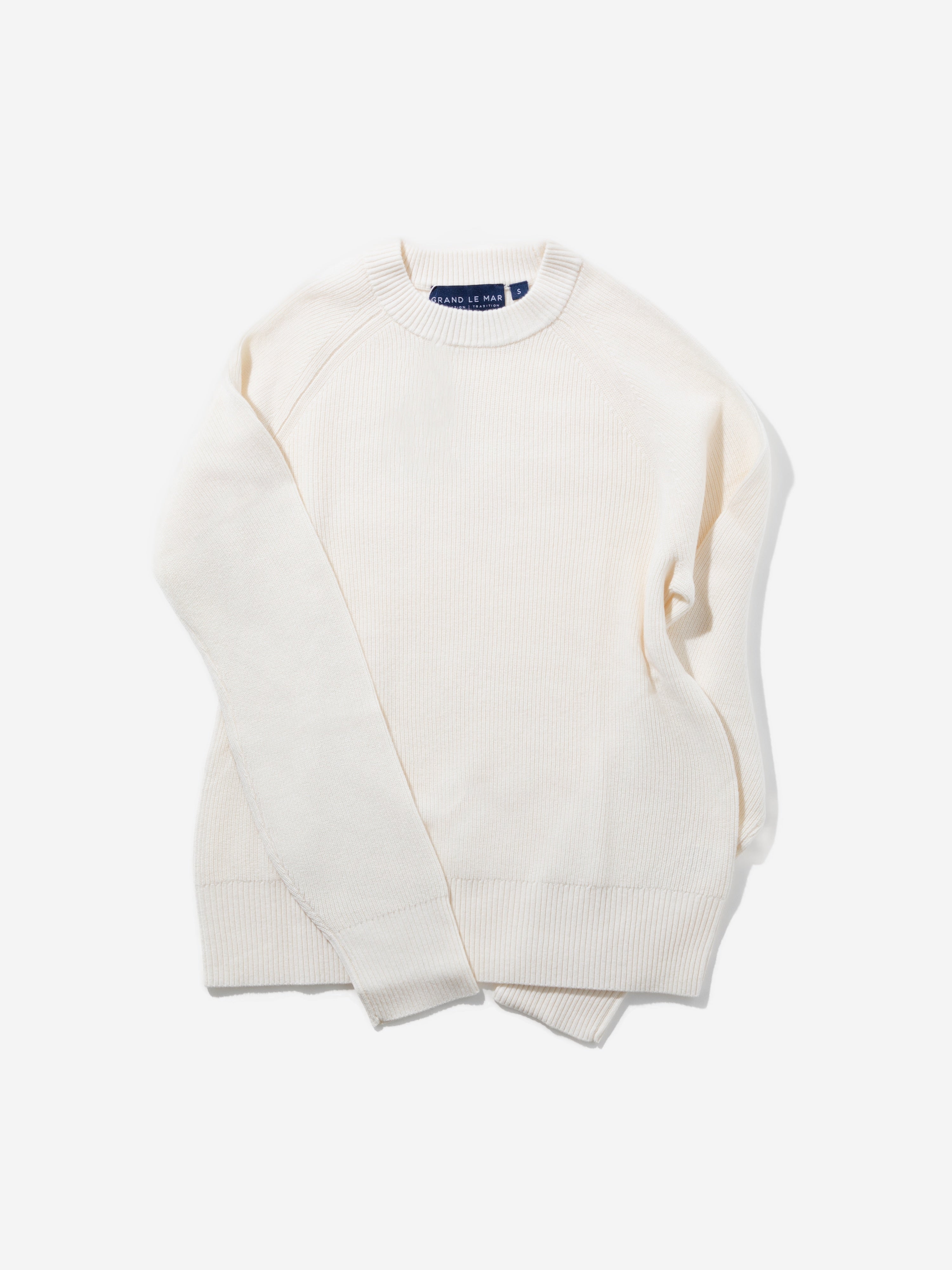 Ivory Merino Wool Cashmere Raglan Crewneck - Grand Le Mar