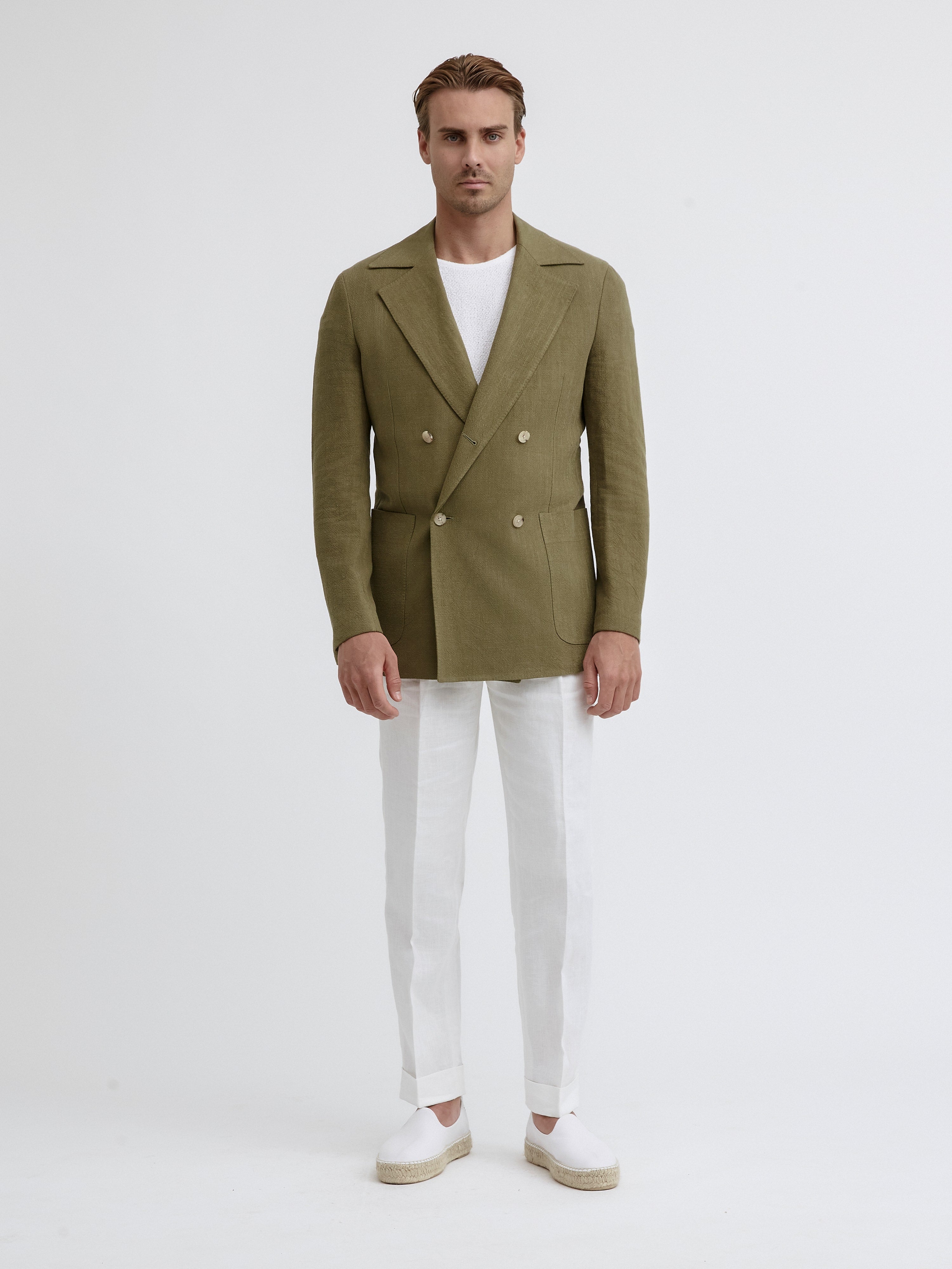 Khaki Stonewashed Linen Jacket - Grand Le Mar