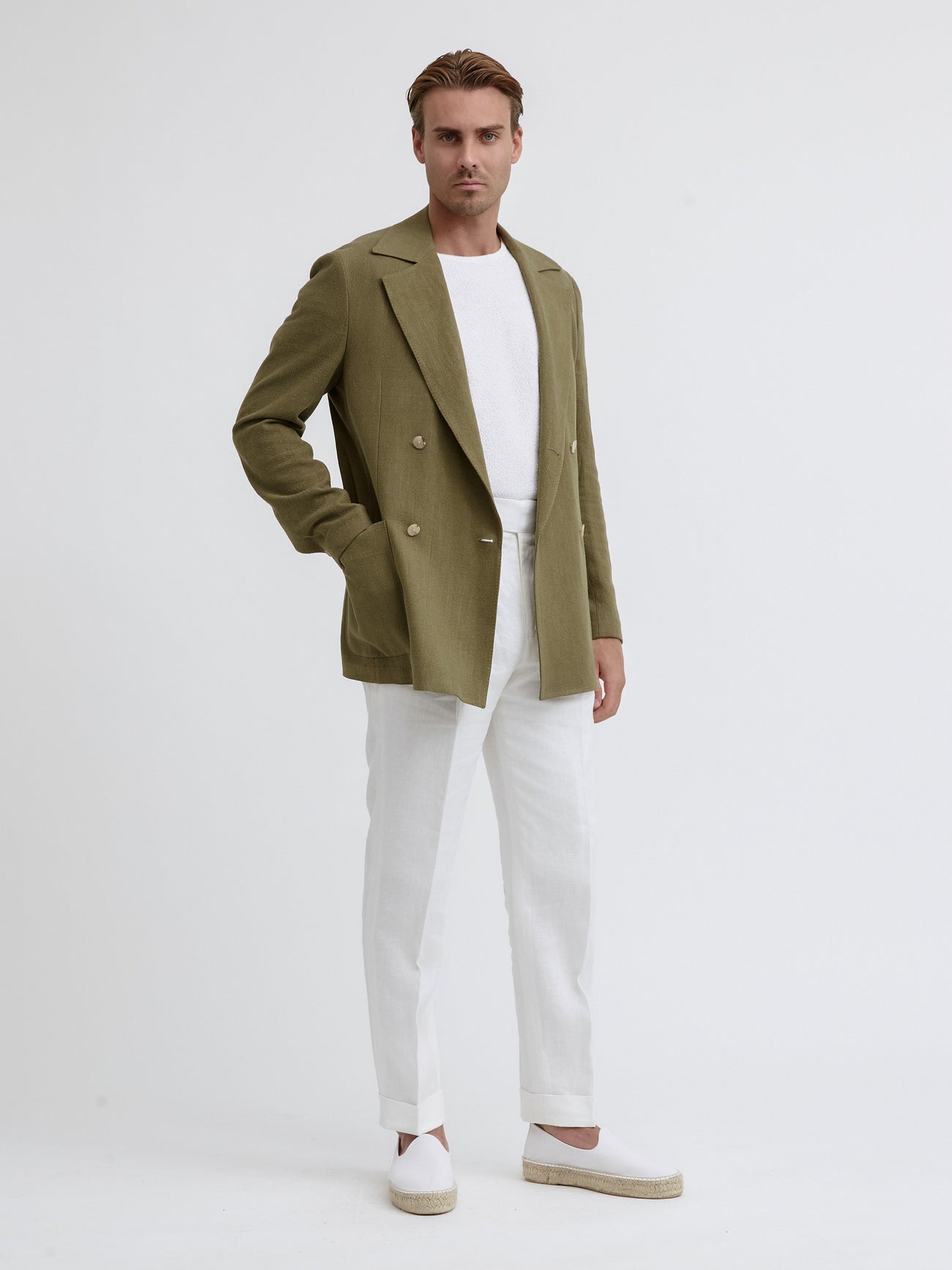 Khaki Stonewashed Linen Jacket - Grand Le Mar