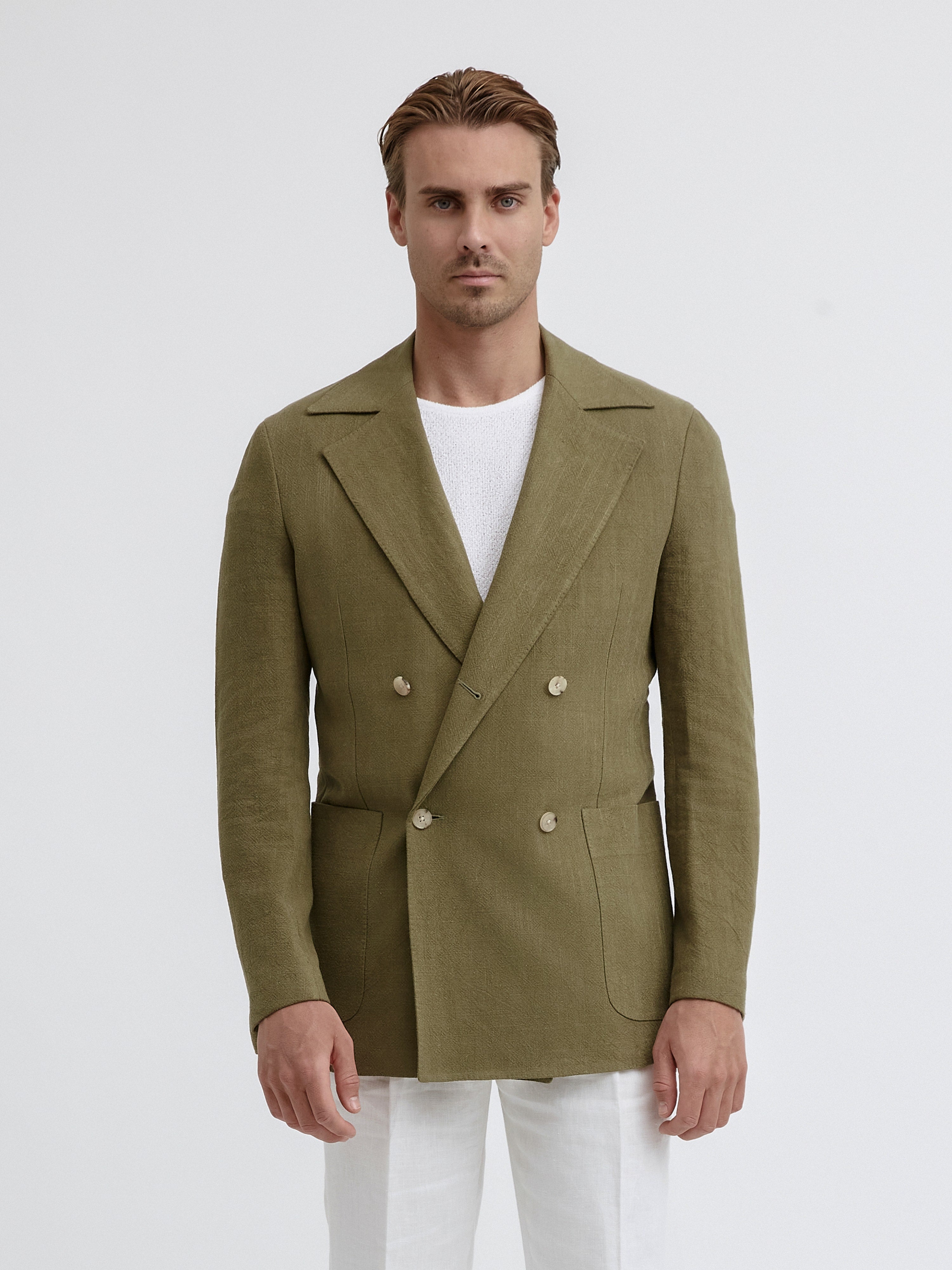 Khaki Stonewashed Linen Jacket - Grand Le Mar