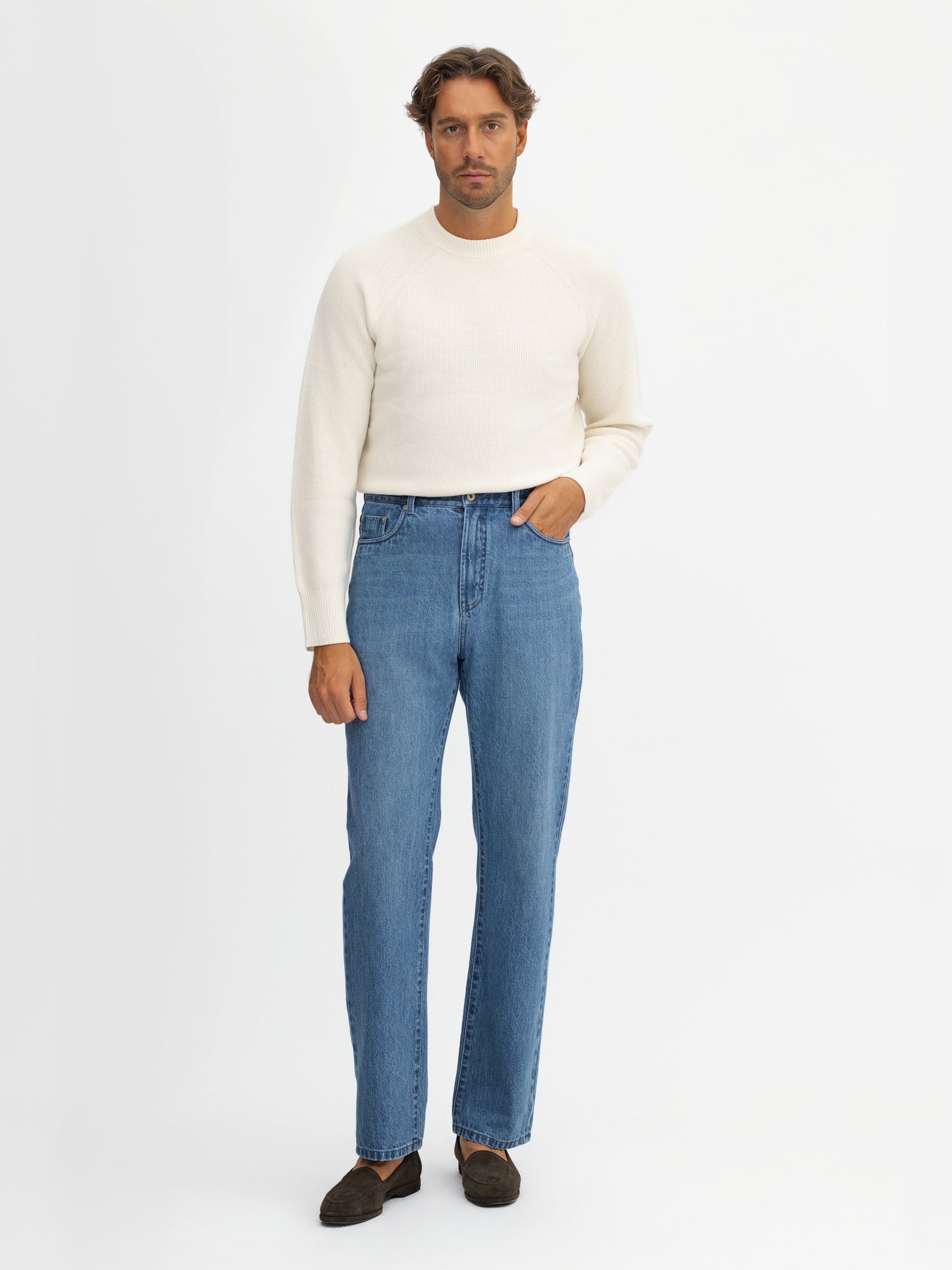 Mid Blue Washed Denim Jeans (Pre-order) - Grand Le Mar